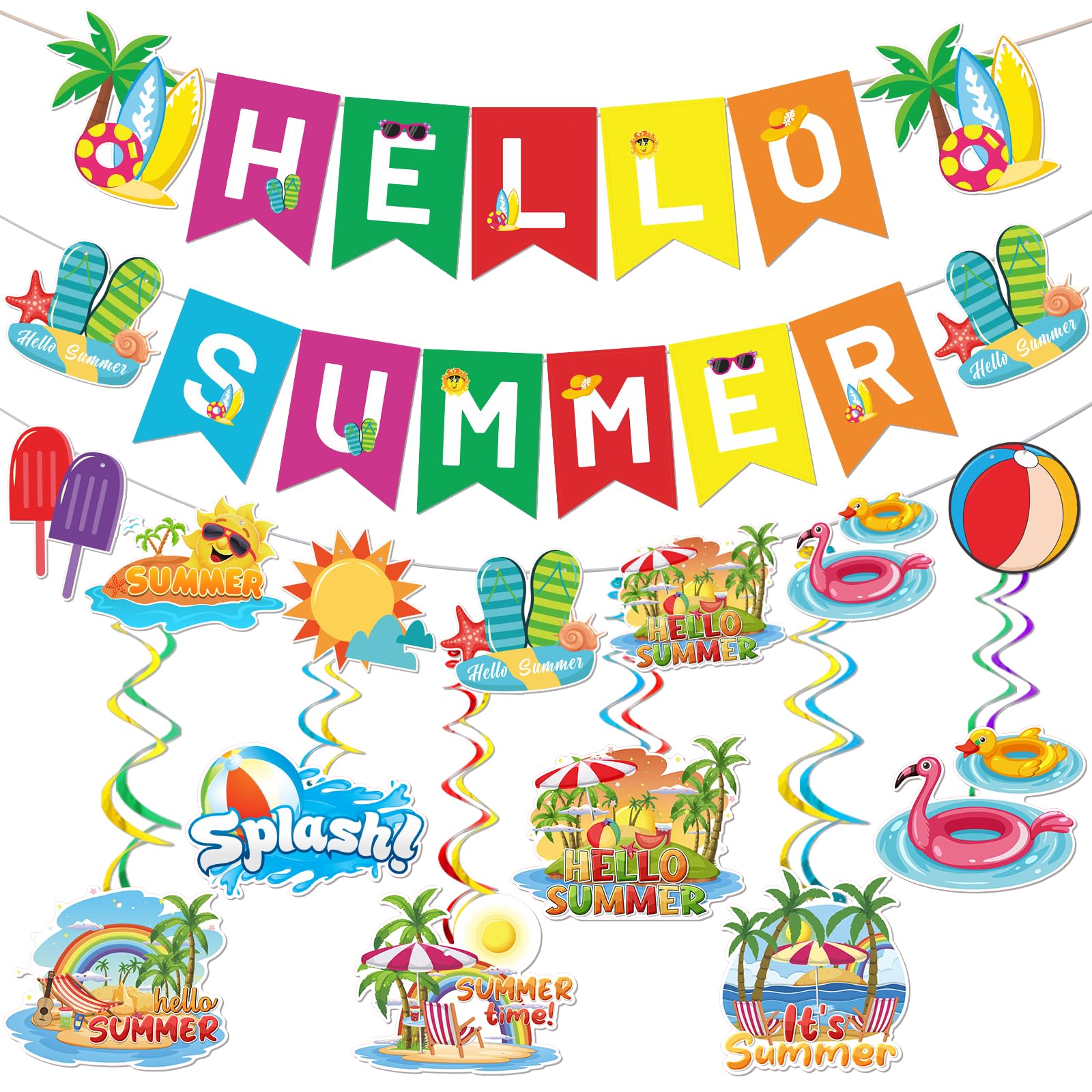 Yavxzvbw Hello Summer Banner Summer Party Decorations End of School Year Party Decorations Schools Out for Summer Decorations Last Day of School Decorations Pool Party Decorations
