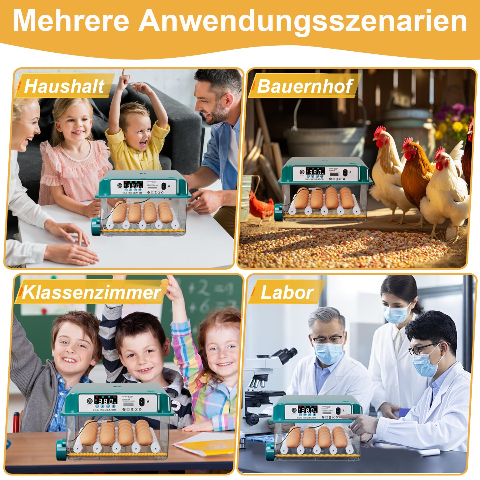 CoInceptus Brutautomat Vollautomatisch, Inkubator Hühner 12-16 Eier mit Automatischem Eierwenden und Automatischer Wasserzugabe, Brutkasten Hühner für Hühnereier, Wachtel und Enteneier