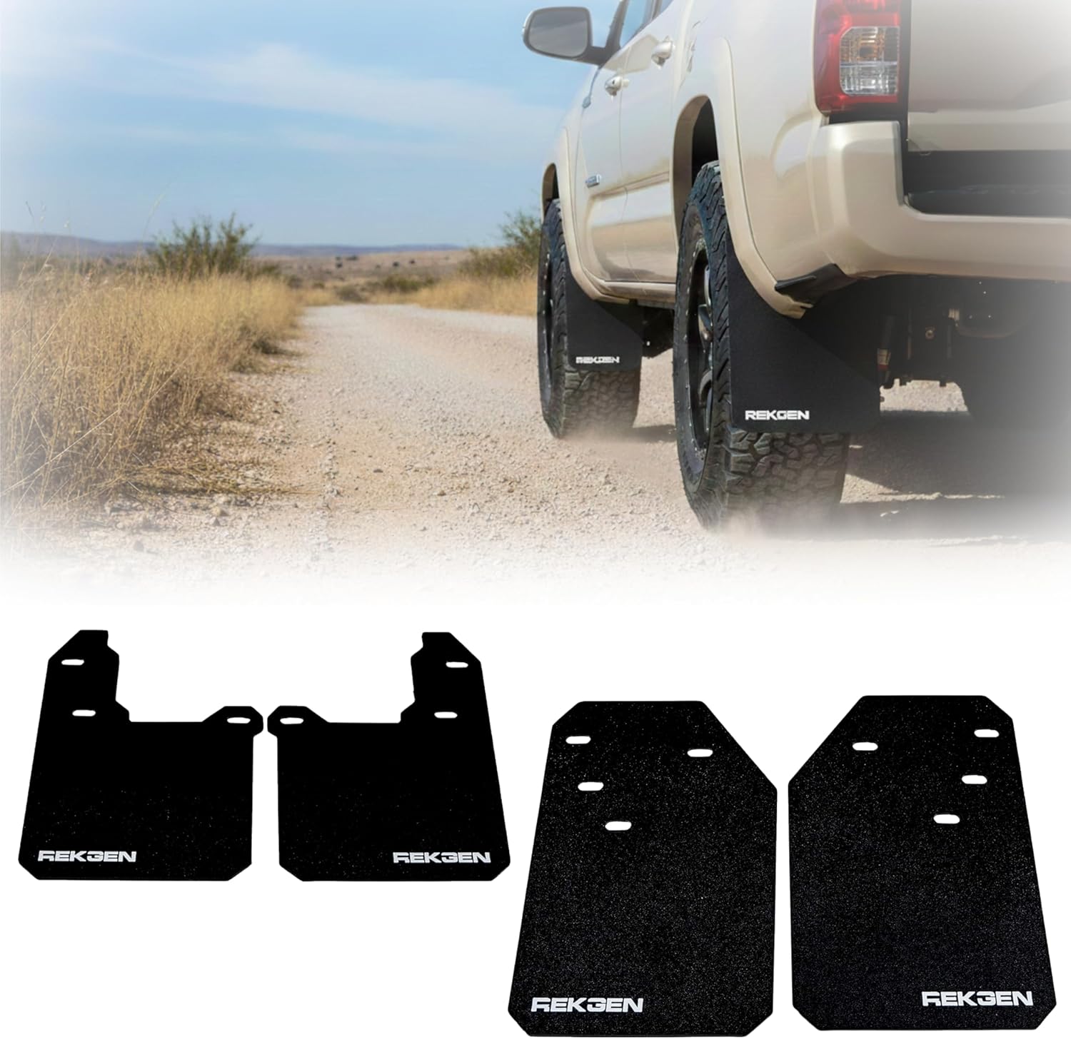 REK GEN Mud Flaps Compatible with Toyota Tacoma Gen3 (2016–2023) - Heavy Duty Mud Guards for Off-Road Protection - Easy Install - Durable Toyota Tacoma Accessories - USA Made (Stock, White)