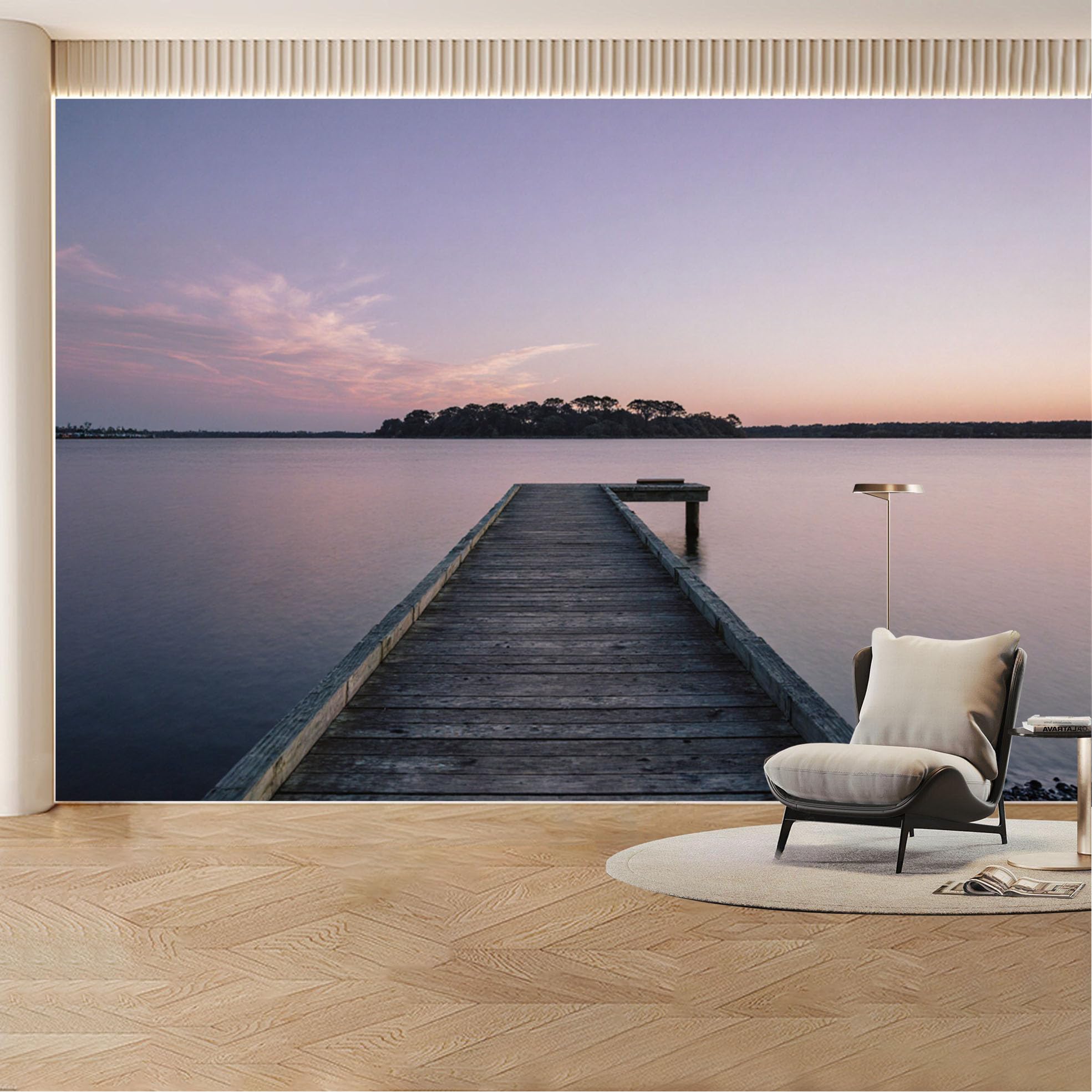 Custom Wall Mural Wallpaper Lake Sunset Landscape Nature Wall Decor Large Wall Art Minimalist Misty Nordic Removable SelfAdhesive Large Photo for Living Room， Bedroom， Office