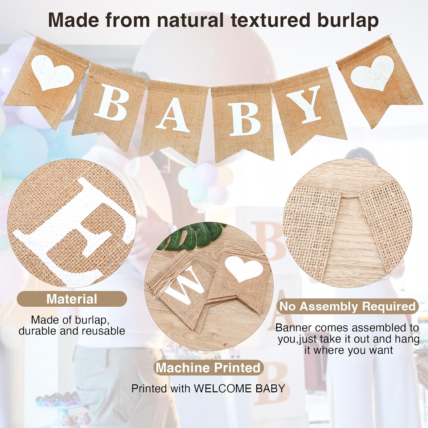 Welcome Baby Sign - Elegant Boy and Girl Announcement Banner - Newborn Birth Sign - Adorable Baby Shower Decor