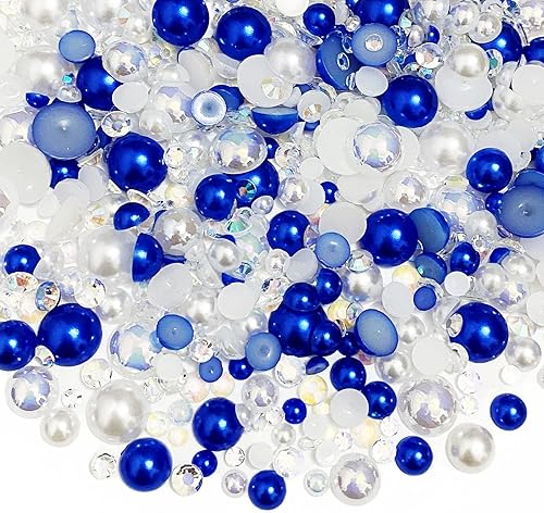 Mezcla de diamantes de imitación de media perla azul para manualidades, tamaño mixto, 0.118in-0.394in, diamantes de imitación de resina media