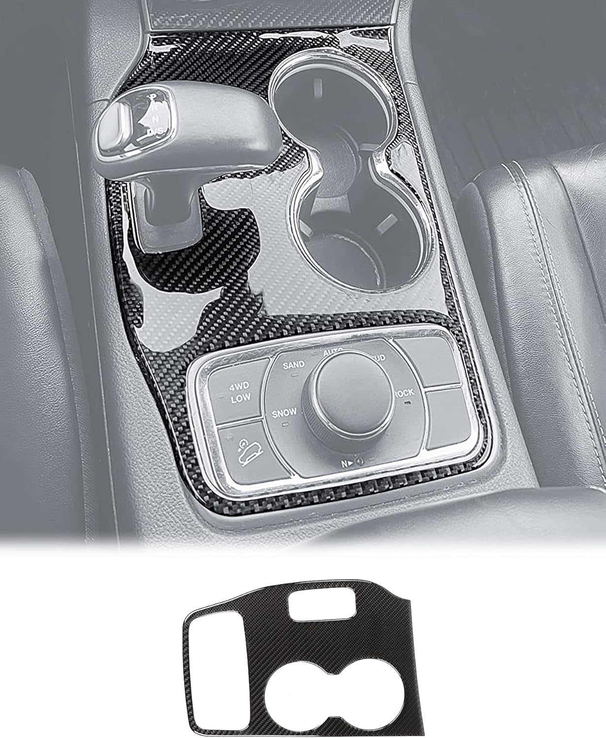 JeCar Gear Shift Panel Cover Interior Trim Kit for 2014-2015 Jeep Grand Cherokee WK2, Carbon Fiber Finish