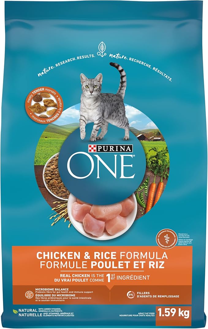 Purina ONE Natural Dry Cat Food, Chicken and Rice 1.59kg Bag Amazon