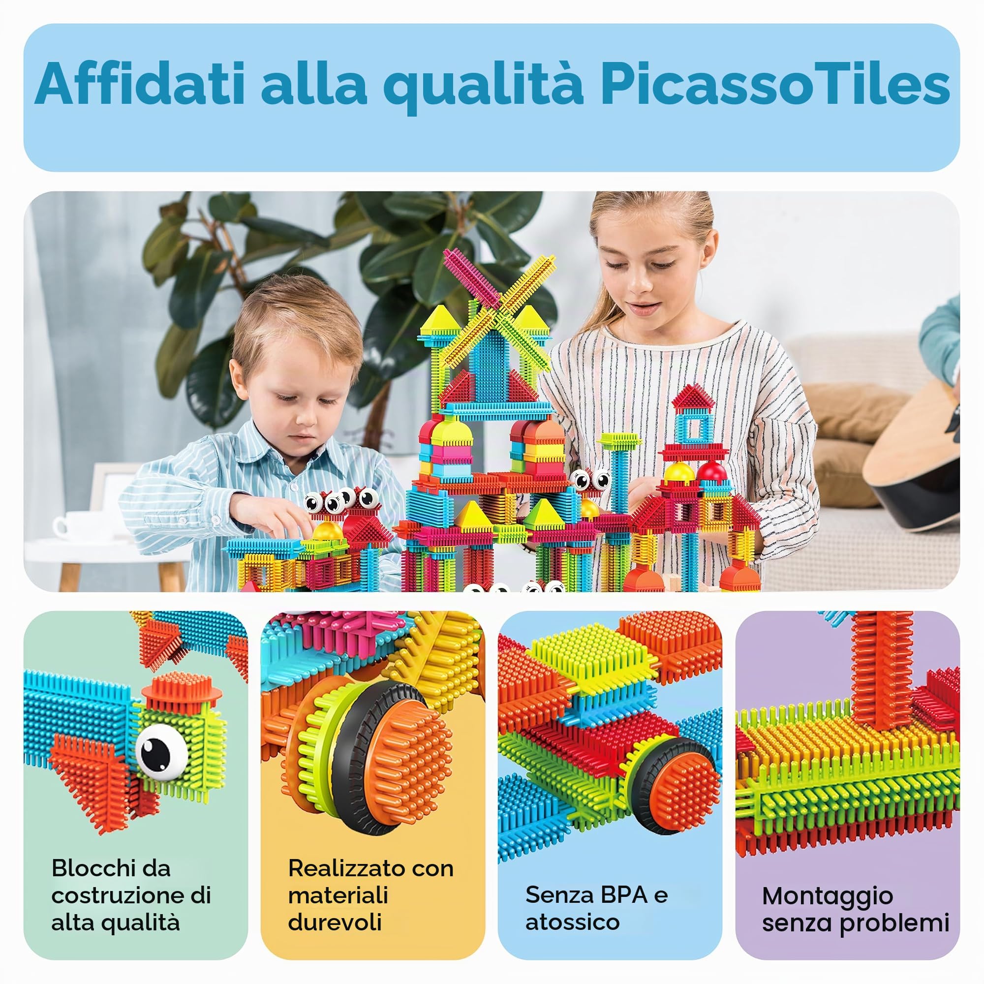 PicassoTiles PTB112 112pcs Setola Forma Blocchi Costruzione Piastrelle Imposta Costruzione Di Apprendimento Giocattolo Impilabile Blocco Educativo, Creativita oltre l'Immaginazione, Ispirazione