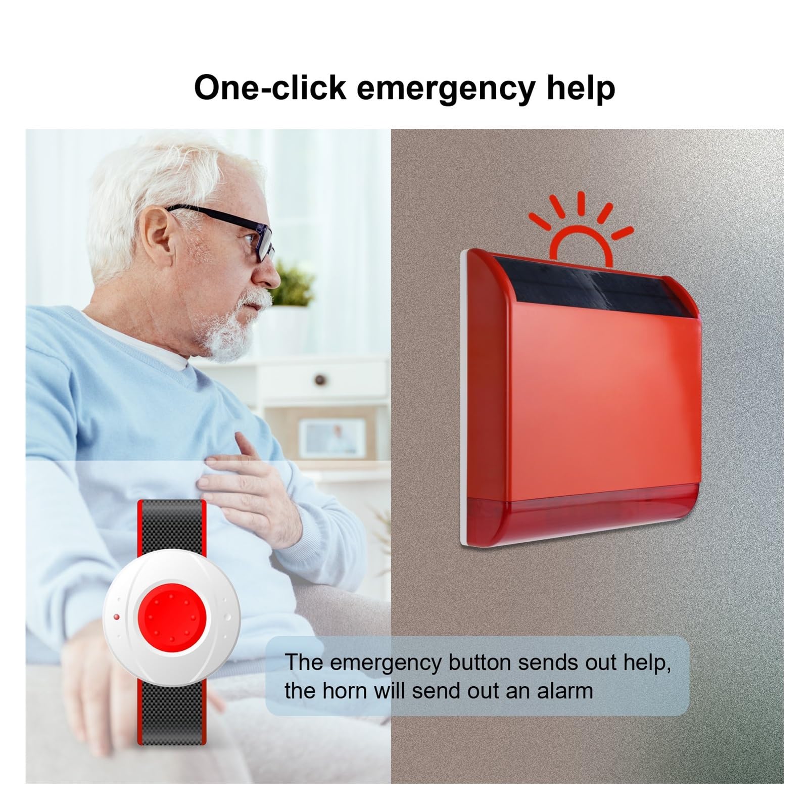 De Alarma Al Aire Libre La Seguridad Del Antirrobo Sirena Flash Con Cámara 1080P Botón SOS For Los Ancianos/paciente Para casa y garaje(Set 1)
