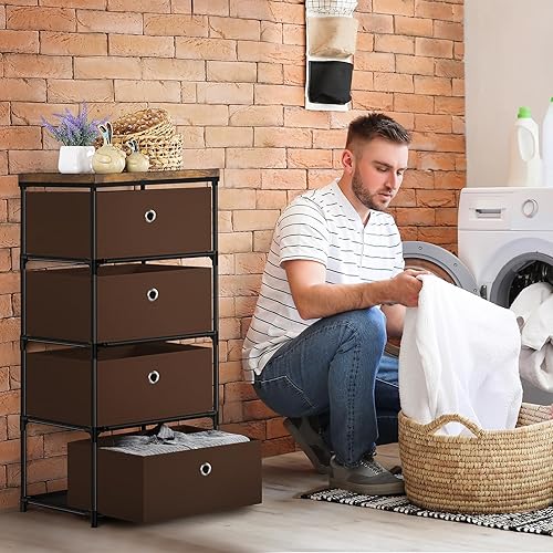 Miniatura 2 de HAITRAL Cómoda de almacenamiento de tela, organizador de ropa con cajón, unidad organizadora de almacenamiento de 4 cajones para armario, armario de
