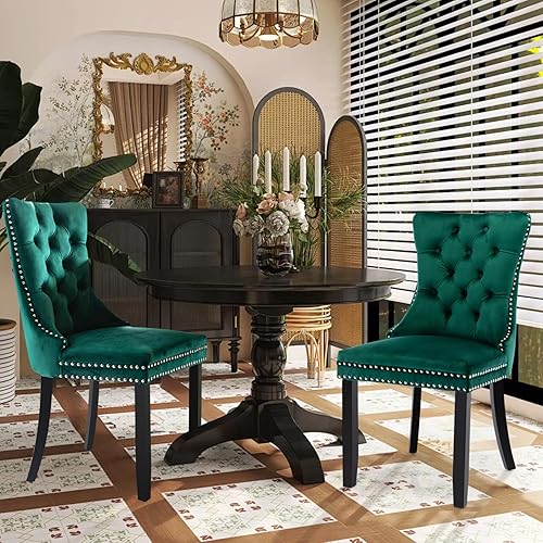 Miniatura 85 de Juego de 6 Sillas de Comedor Tapizadas en Terciopelo, Sillas Laterales de Cocina de Estilo Moderno con Ribete de Tachuelas y Patas de Madera, Anillo