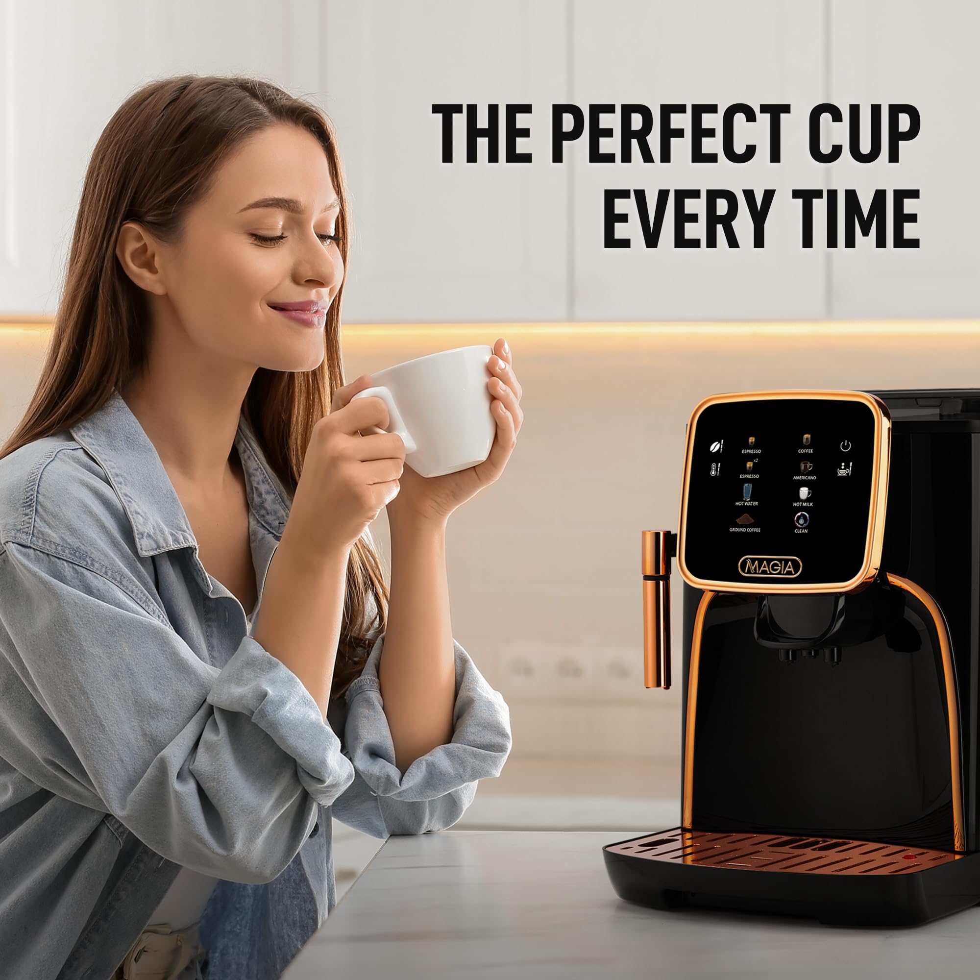 Zulay Kitchen Magia Clasica - Máquina de café espresso totalmente automática con molinillo - Cafetera con visualización táctil con operación de un solo toque, sistema de espuma de leche para leche,