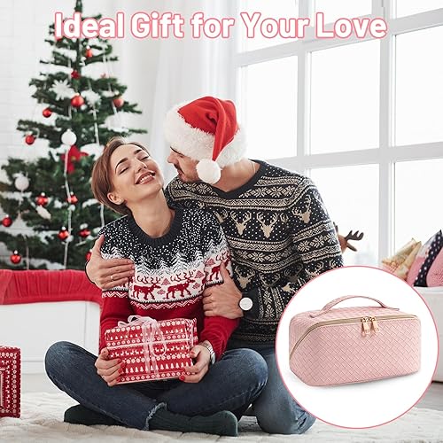 Miniatura 8 de VVABELLI Bolsa de maquillaje  Bolsa de cosméticos de viaje de gran capacidad, portátil de cuero impermeable, bolsa de maquillaje de viaje para