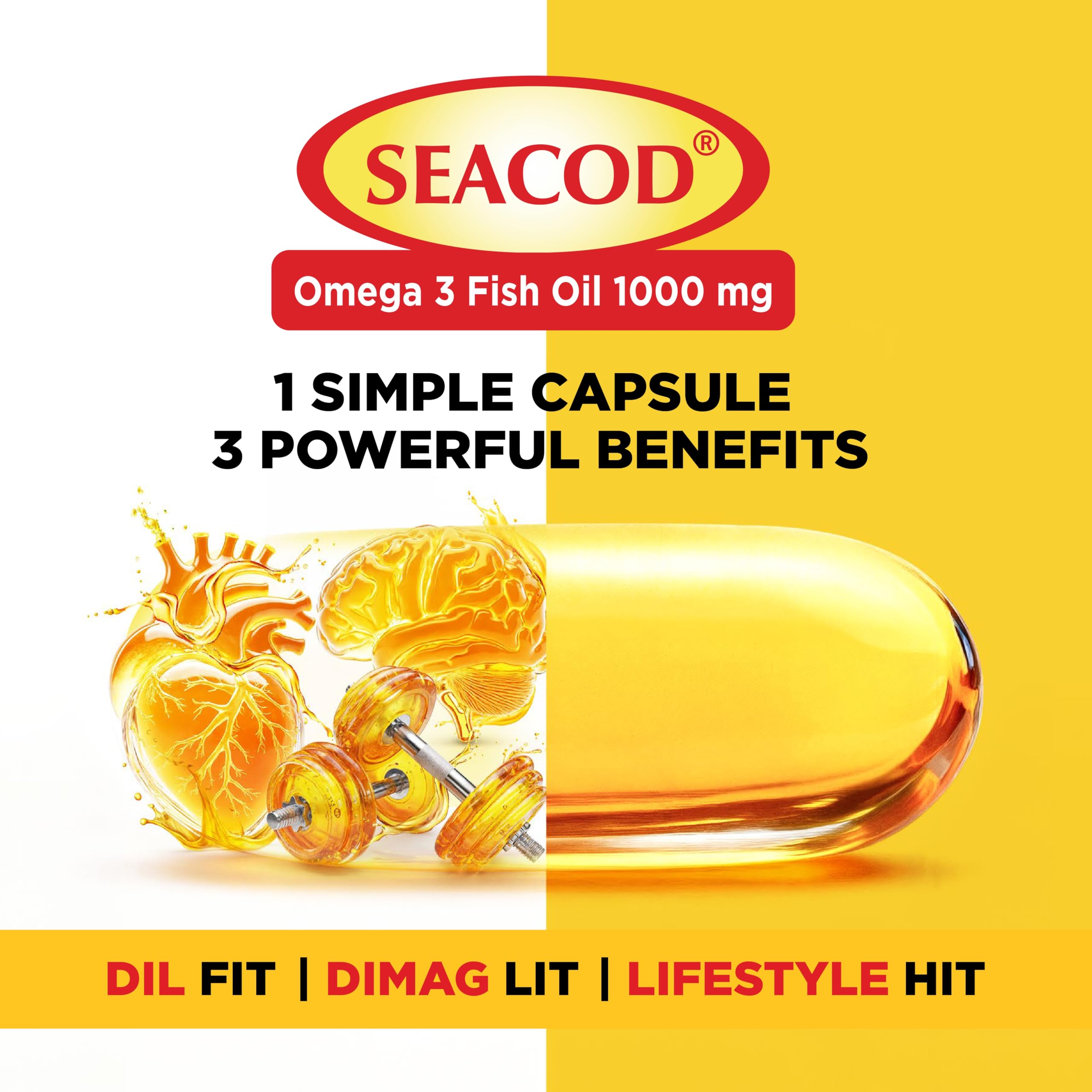 Seacod Omega 3 Fish Oil (1000mg) | Natural Omega-3 | EPA 180 DHA 120 | Supports Heart, Brain, Joints & Overall Wellness product image 4