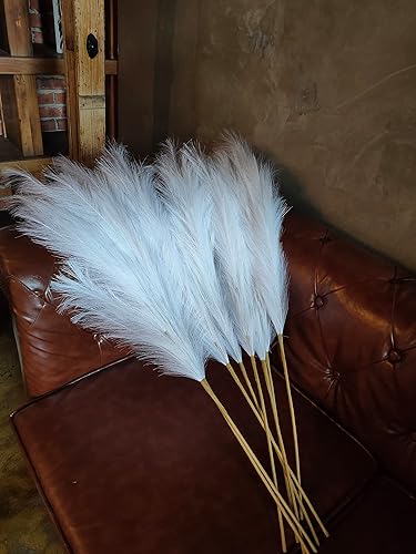 Miniatura 5 de penepico Decoración de hierba de pampa blanca sintética, 8 pompas florales grandes de 43.3 pulgadas, flores artificiales esponjosas de plumas largas