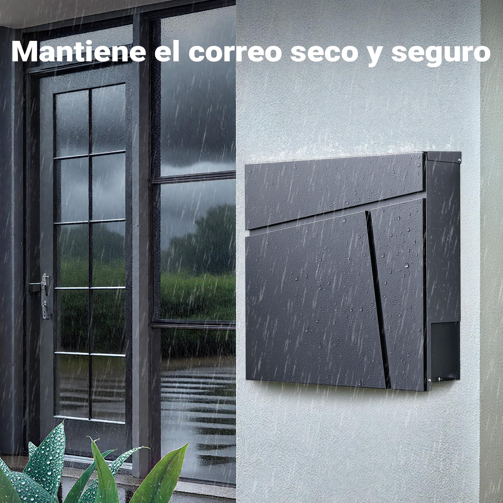 Wiltec Buzón de diseño V23 Antracita 370 x 102 x 370 mm, de Pared con Cerradura y Hueco para el periódico, de Acero con Recubrimiento en Polvo