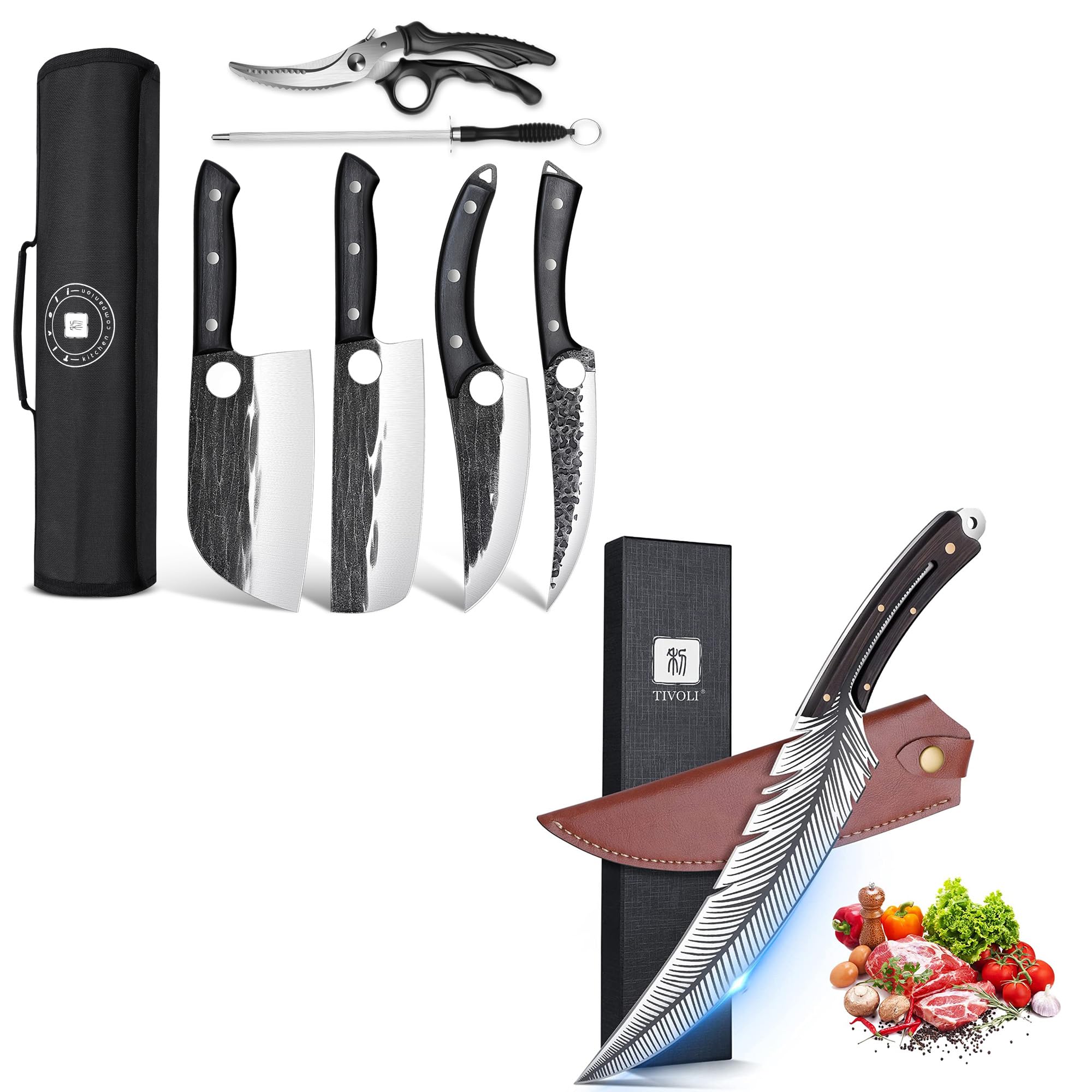 Amazon.com: TIVOLI Professional Butcher Knife Set & Feather