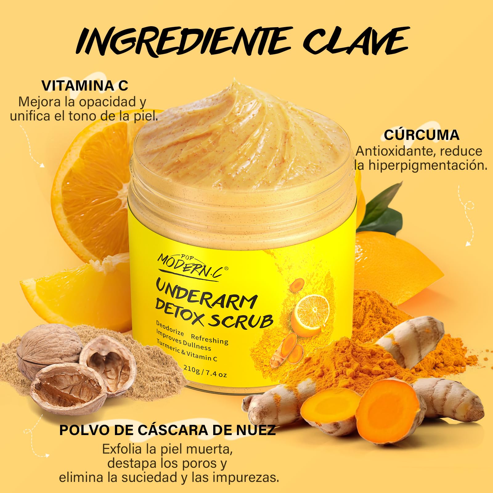 Exfoliante Desintoxicante para Axilas con Cúrcuma y Vitamina C, Eliminador Manchas Oscuras, Desodorante Corporal Unificador de Tono