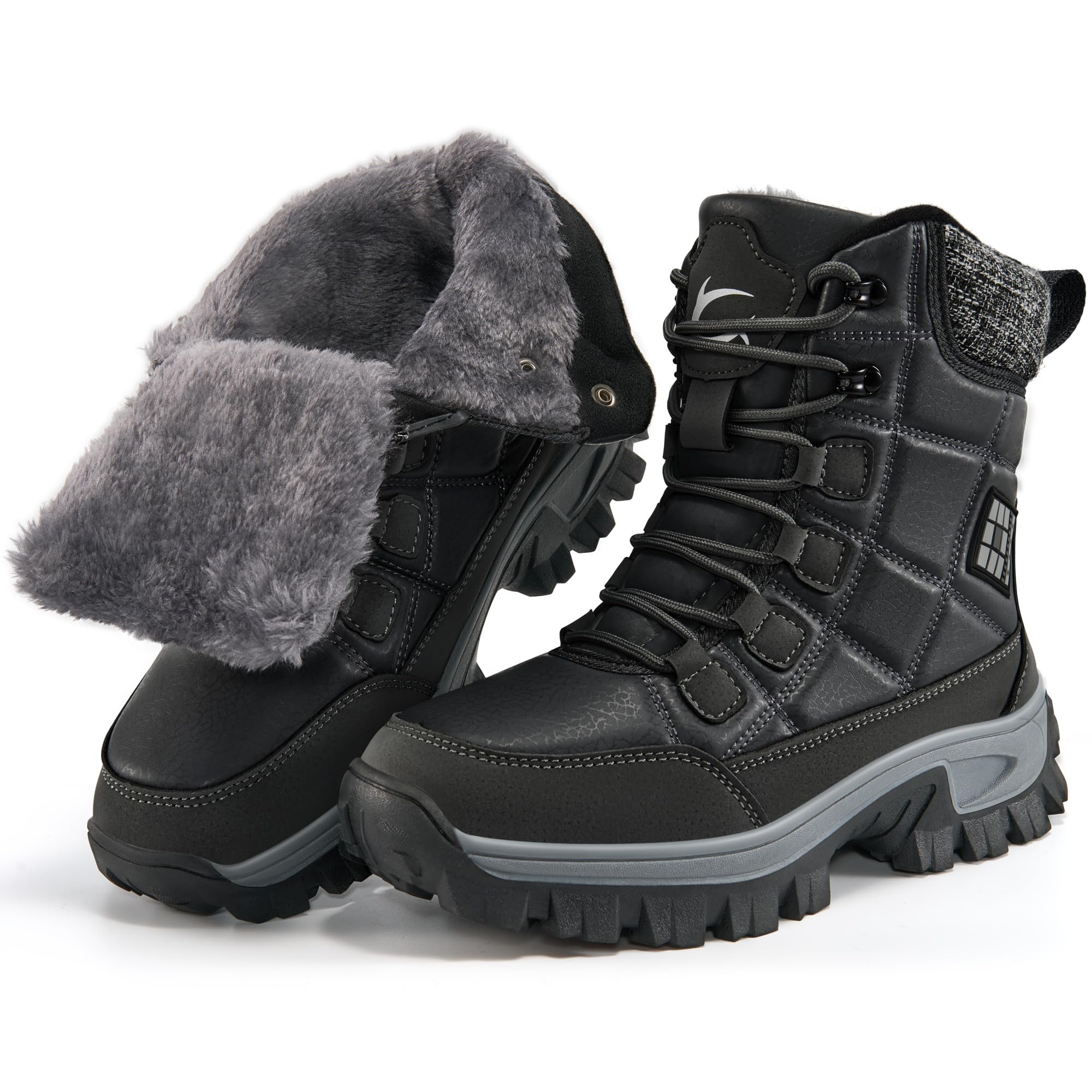 Aomigoct Winter Snow Boots for Women Warm Fur Lined Waterproof Leather Ankle Booties for Outdoor Non Slip