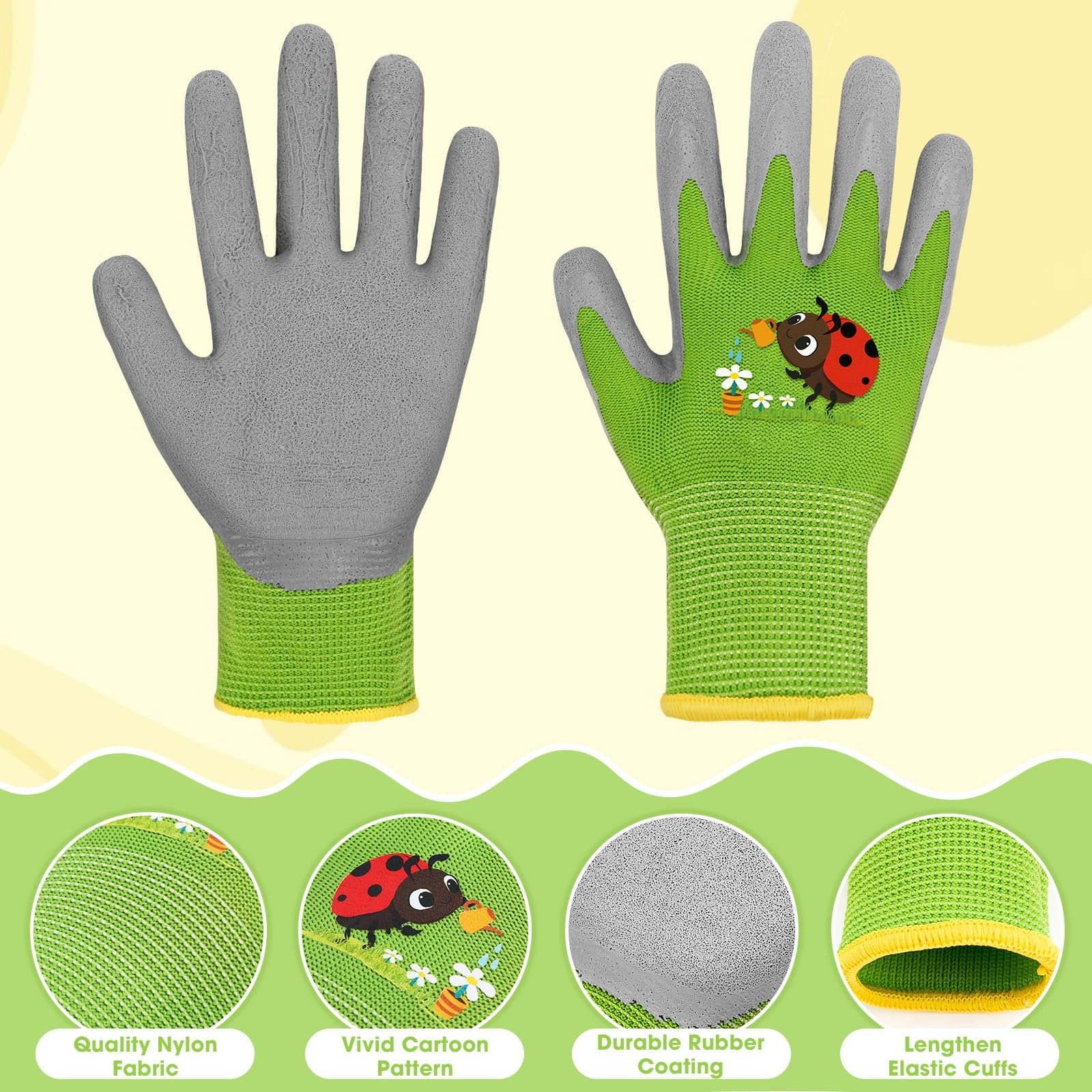 WAWSAM Kids Gardening Gloves 3 works Toddlers Rubber Coated Work Gloves Children Garden Gloves Thorn Proof Heavy Duty Gloves Garden Working Gloves for Boys Girls Children Housework Duty Work - Image 4