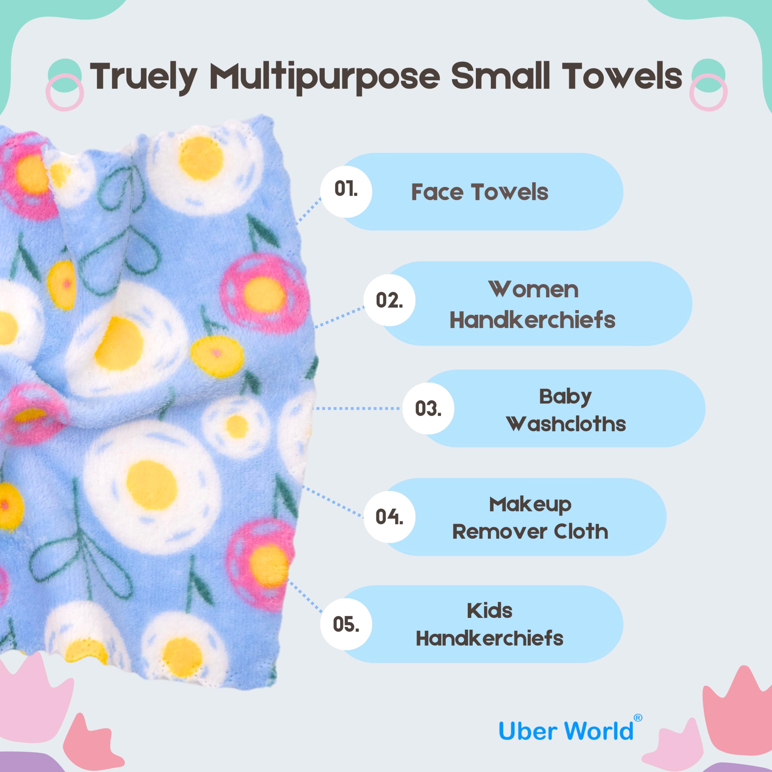 Uber World Handkerchief for Women | Face Towels | Handkerchief for Kids | Kerchief for Women | Hanky for Women | Hanky of Kids | Ladies handkerchief | Handkerchief for women cotton | Flower Print - Image 3 thumbnail