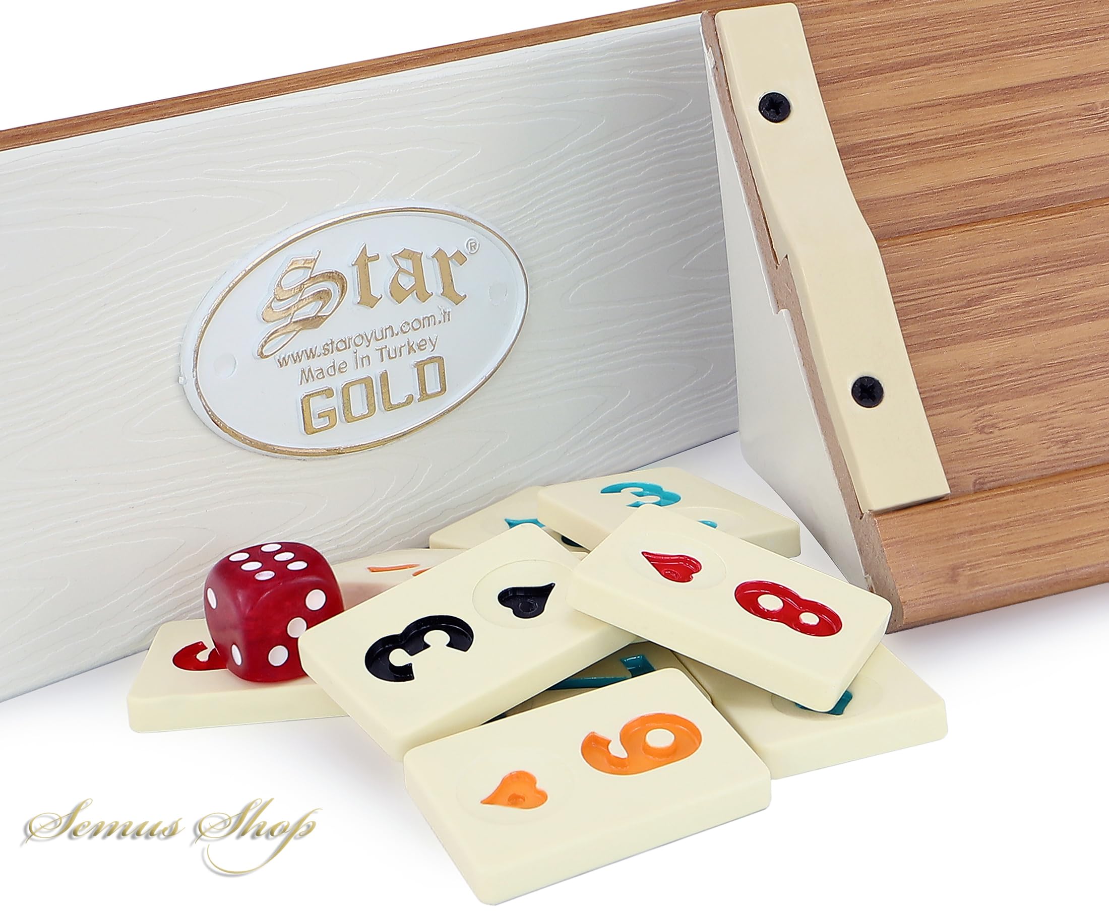Original Star Rummy/Okey Gold aus Holz Plastik mit Melamin Steine Okey Takimi (Hell)