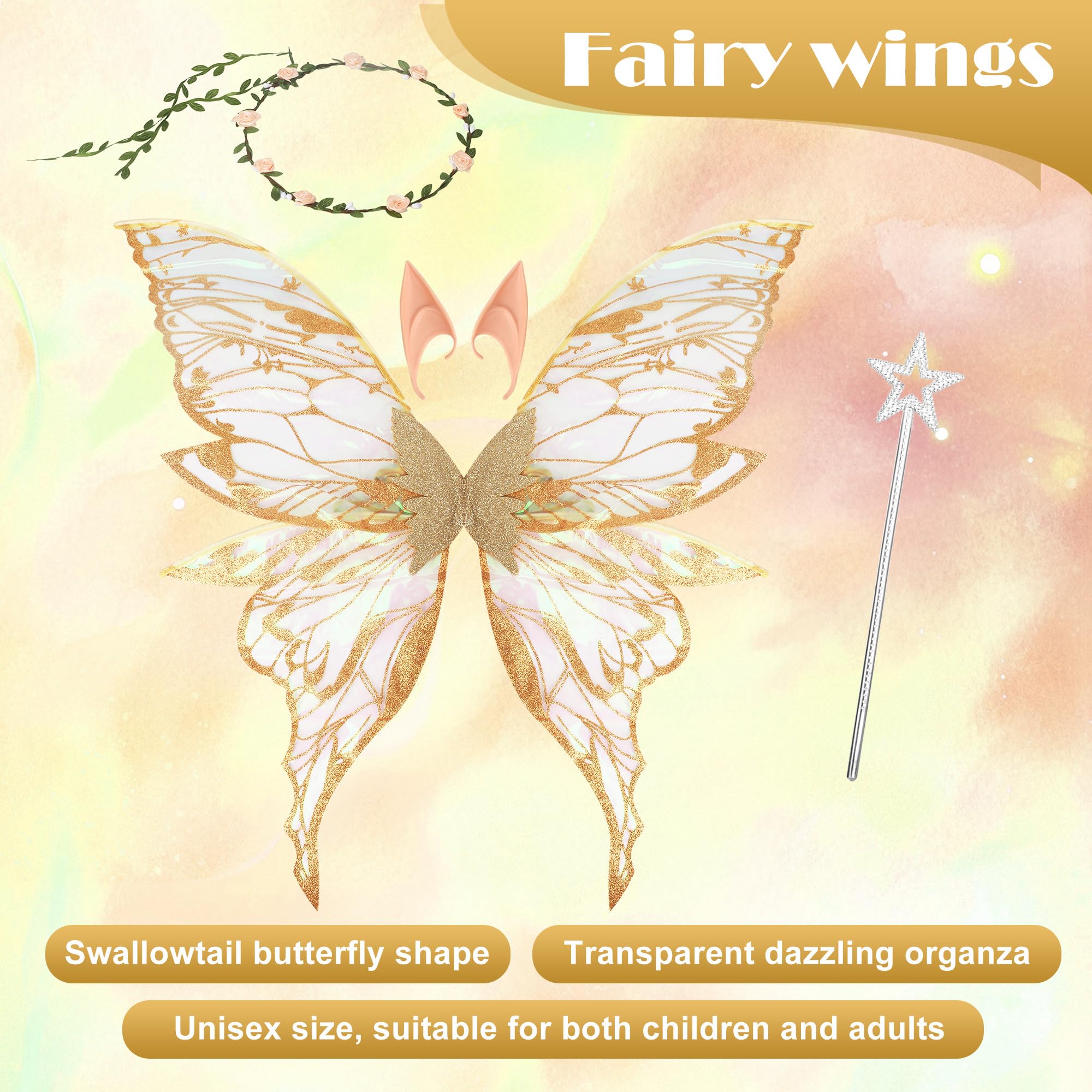BUCOMTU Fairy Wings Costume Butterfly Wings Fairy Costume Women with Elf Eyes - Image 4