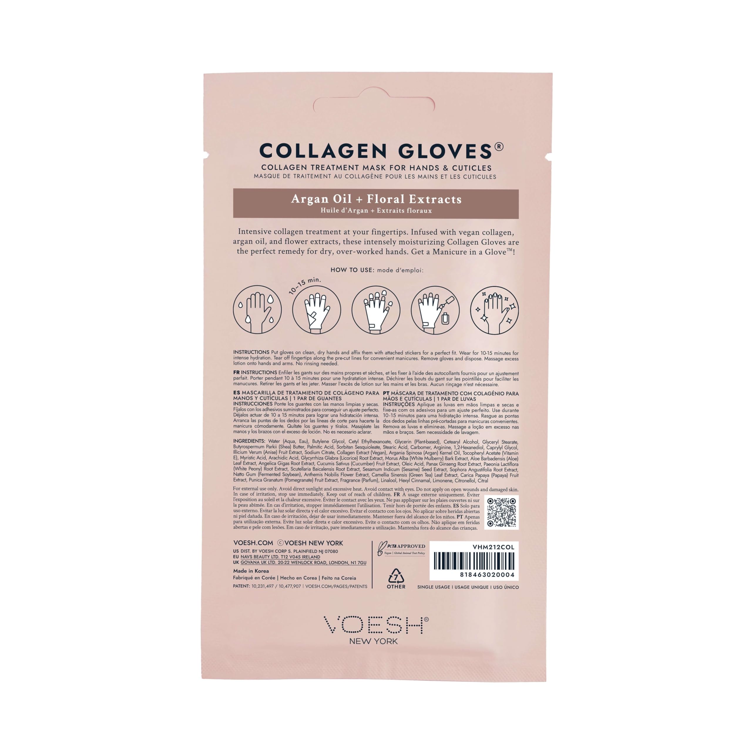 VOESH Collagen Gloves For Hands - Collagen Hand Spa Moisturizer - Repairing Hand Glove Masks for Moisturizing Dry Skin - Hydrating Gloves For Men and Women, 0.54 Fl Oz