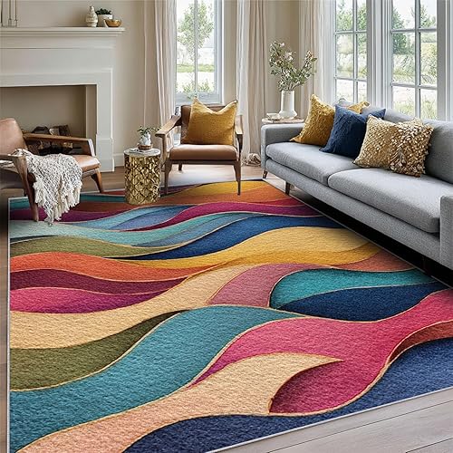 Miniatura 2 de Textured Throw Rug, 2x3 Doormat 3D Modern Abstract Retro 70s Pattern for Entryway, Bedroom, Kitchen, Textured Home Decor Accessories Indoor Door