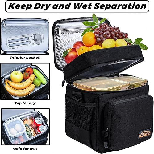 Miniatura 5 de THESTARS Lonchera para hombre para el trabajo, bolsa de almuerzo de doble cubierta con aislamiento térmico, lonchera grande resistente a las fugas
