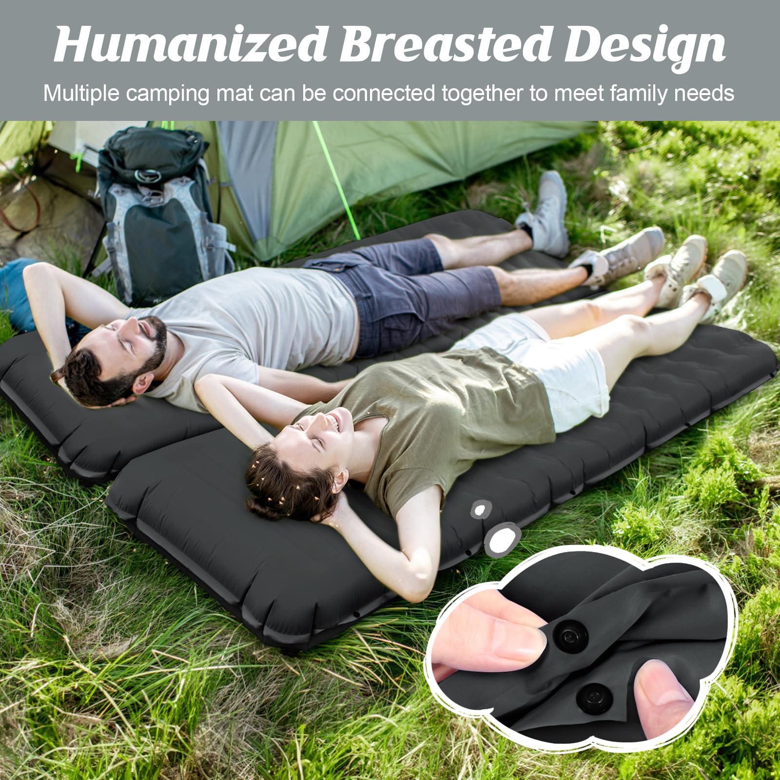 Colchoneta Hinchable Camping con Bomba de Pedal, 12cm Grosor Almohada Integrada - Esterilla Hinchable Camping Ultraportátil para Acampar, Senderismo, Exteriores