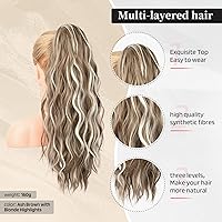 Vista 76 de FLUFYMOOZ Extensión de cola de caballo, 22 pulgadas, extensiones de cabello sintético ondulado largo y rizado para mujer