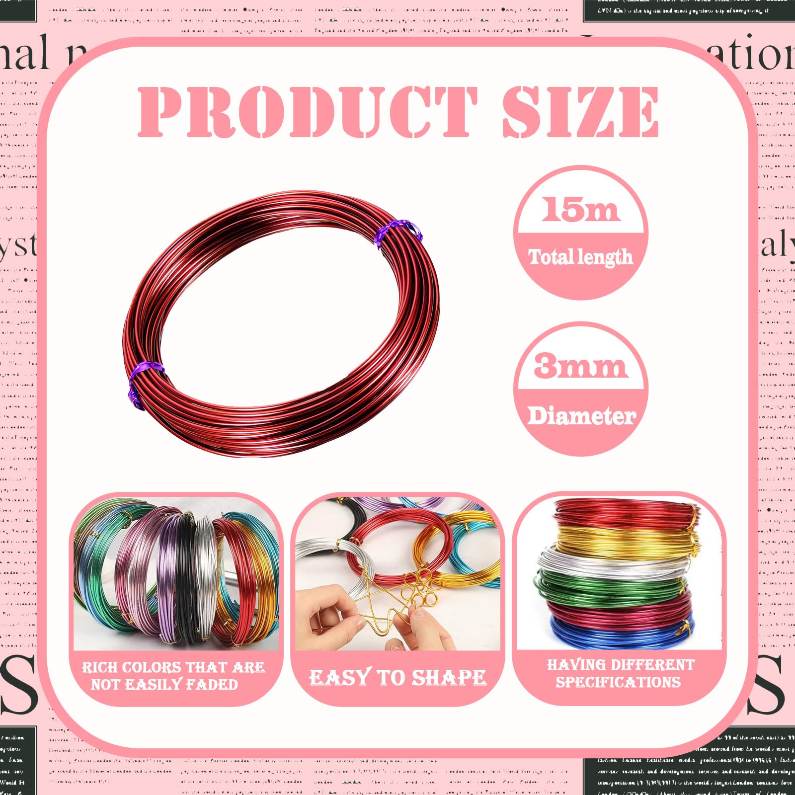 9 Gauge 3mm Red Aluminum Craft Wire, 15m - Bendable, Flexible for Jewellery Floristry & Modelling - Image 2