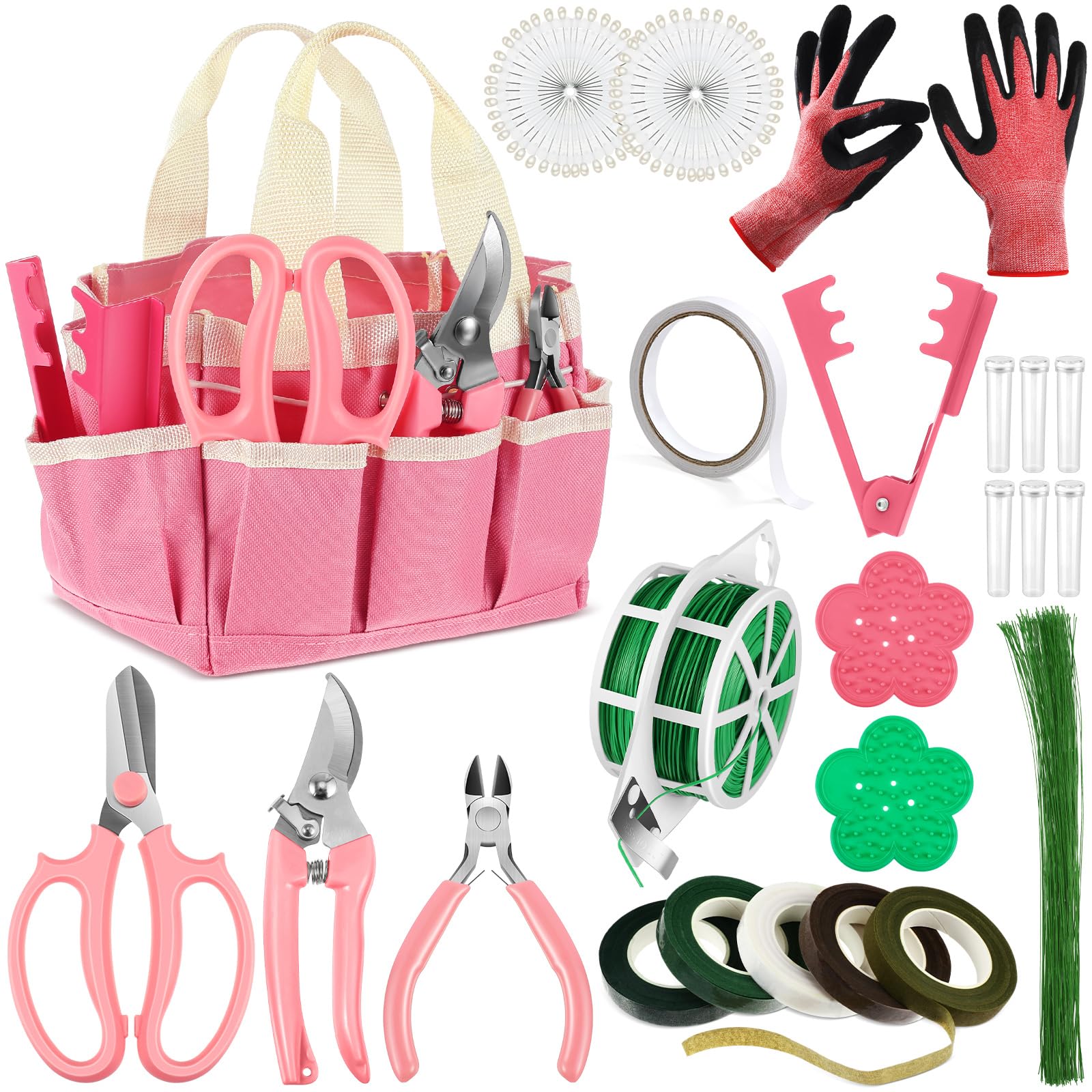 WILLBOND 207 pezzi di composizioni floreali forniture fiorista attrezzi da giardino kit regalo per donne compleanno include sacchetto rosa rimozione spine spogliarellista rosa strumenti manuali