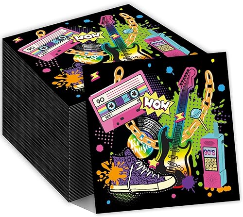 40 servilletas de fiesta de hip hop de los años 90, servilletas decorativas desechables retro de los años 90 de 13 x 13 pulgadas para cumpleaños de