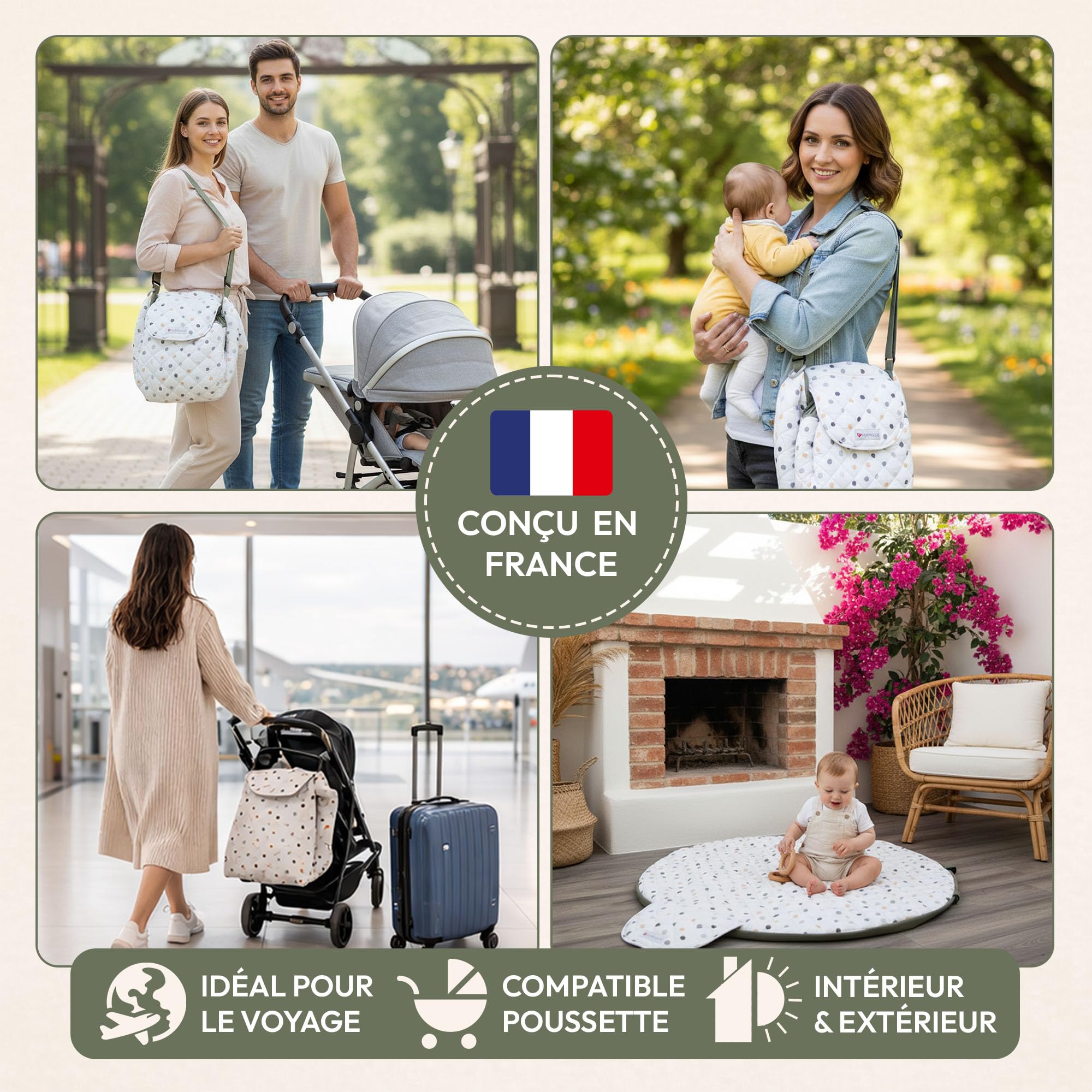 Tappeto Eveil Bebe 2 in 1 convertibile in borsa per riporre giocattoli e borsa per pannolini, tappeto da gioco XL 130 cm, rotondo, in cotone spesso lavabile, regalo per nascita, ragazzo, animali della