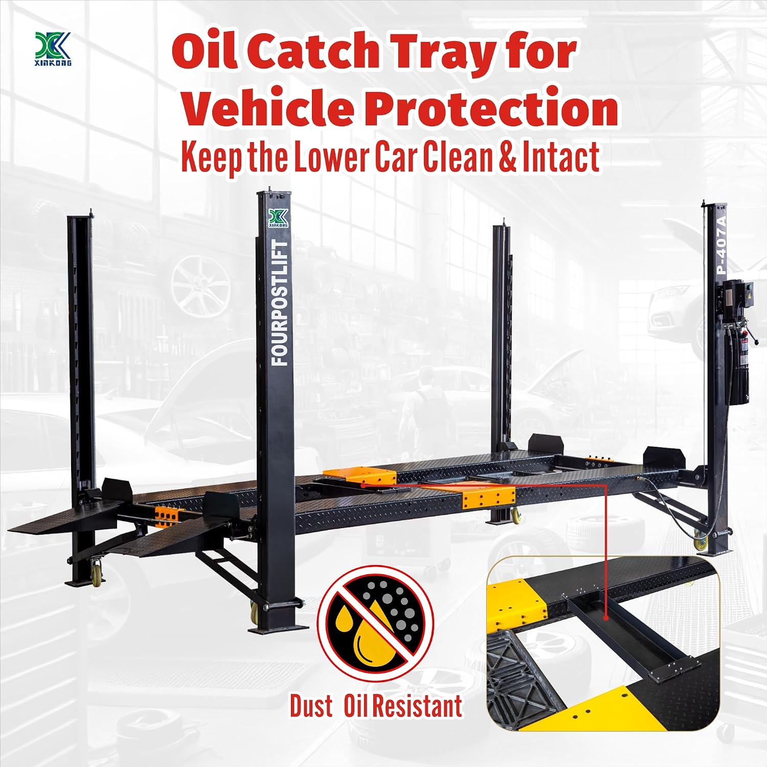 XK Mobile 4 Post Car Lift 8000 lbs, P-407A Model Portable Parking Lift 110V with Wheels, Heavy Duty Auto Lift for Garage, Space Saving Double Car Storage System, 36 Months Parts Replacement