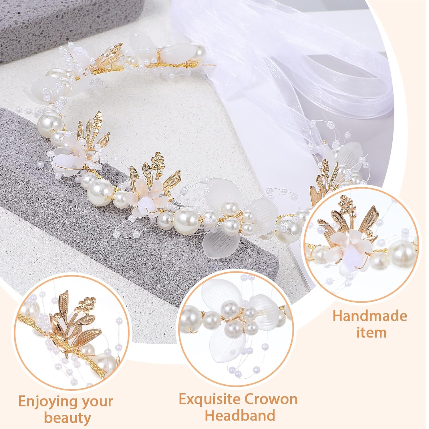 MAQUITA 4 Pcs Flower Girl Headpiece Rhinestone Crystal Wedding Headband Bridal Flower Headband for Girls Baby Hair - Image 3