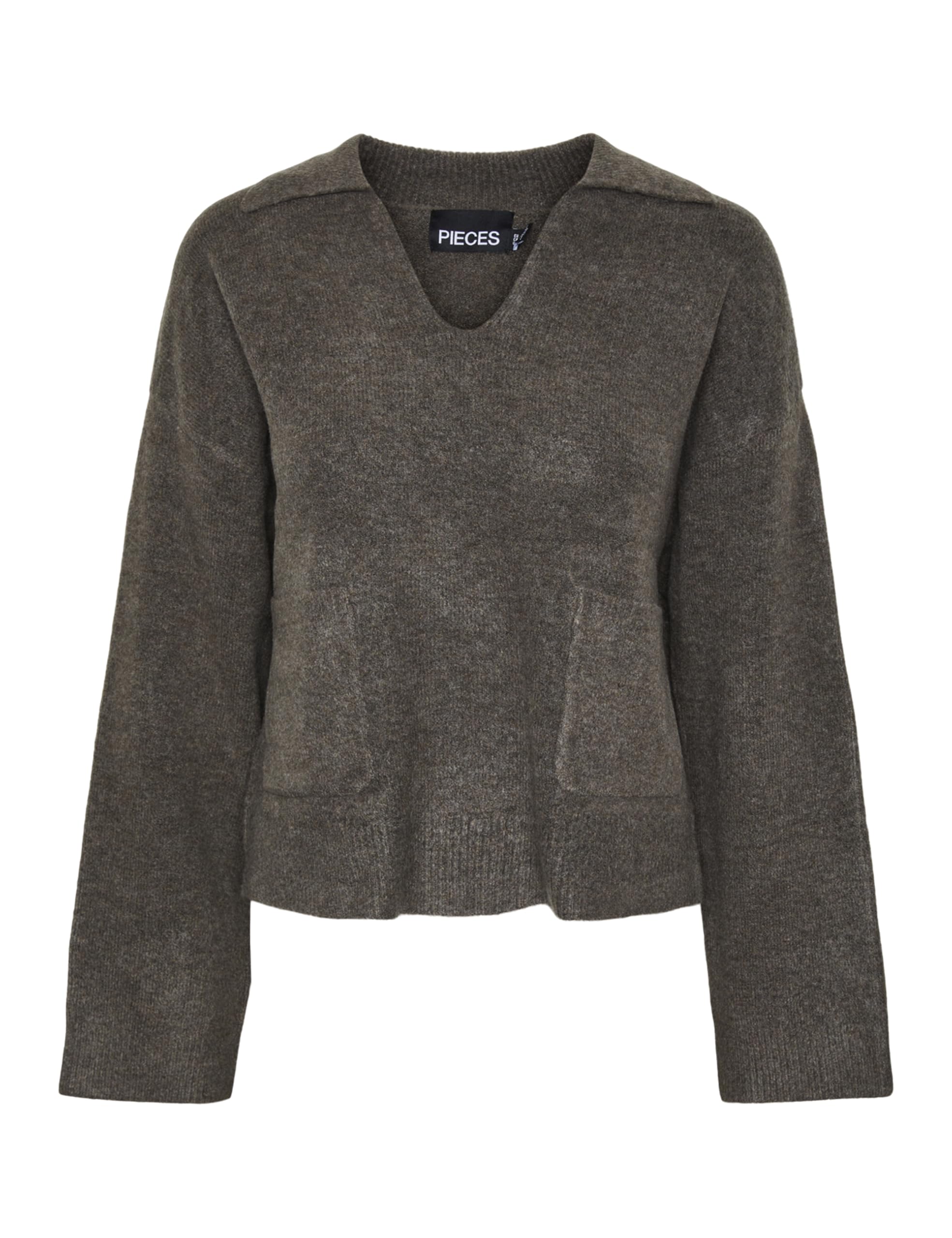 PIECES Pcnuna LS V-Neck Polo Knit BC, Morel/Detail: mélange, M
