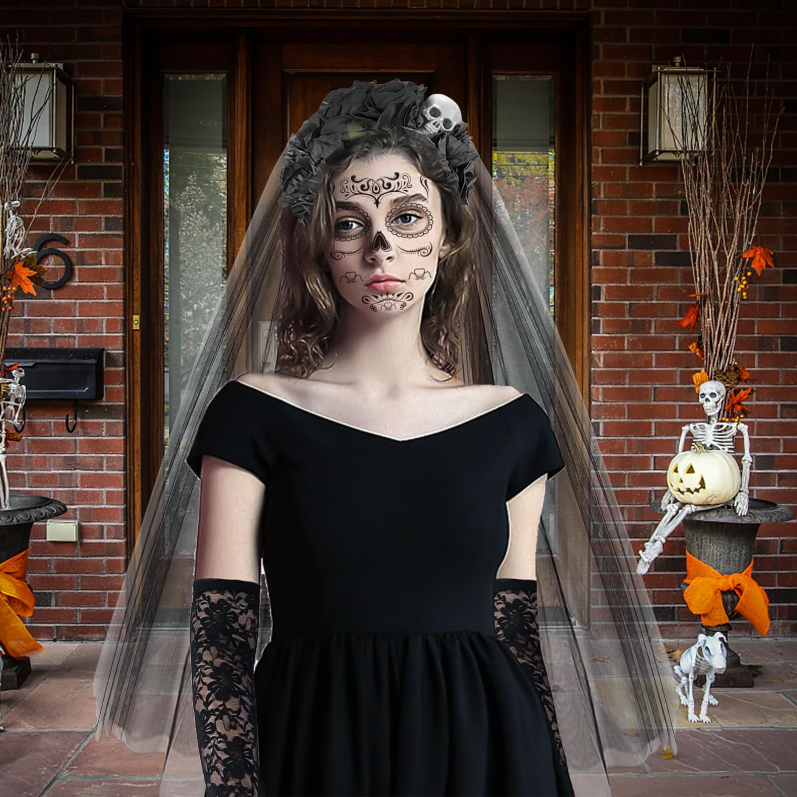 Costume di Halloween da donna, Dia De Los Muertos, cerchietto per capelli con velo, giorno del costume morto, per Halloween, per carnevale