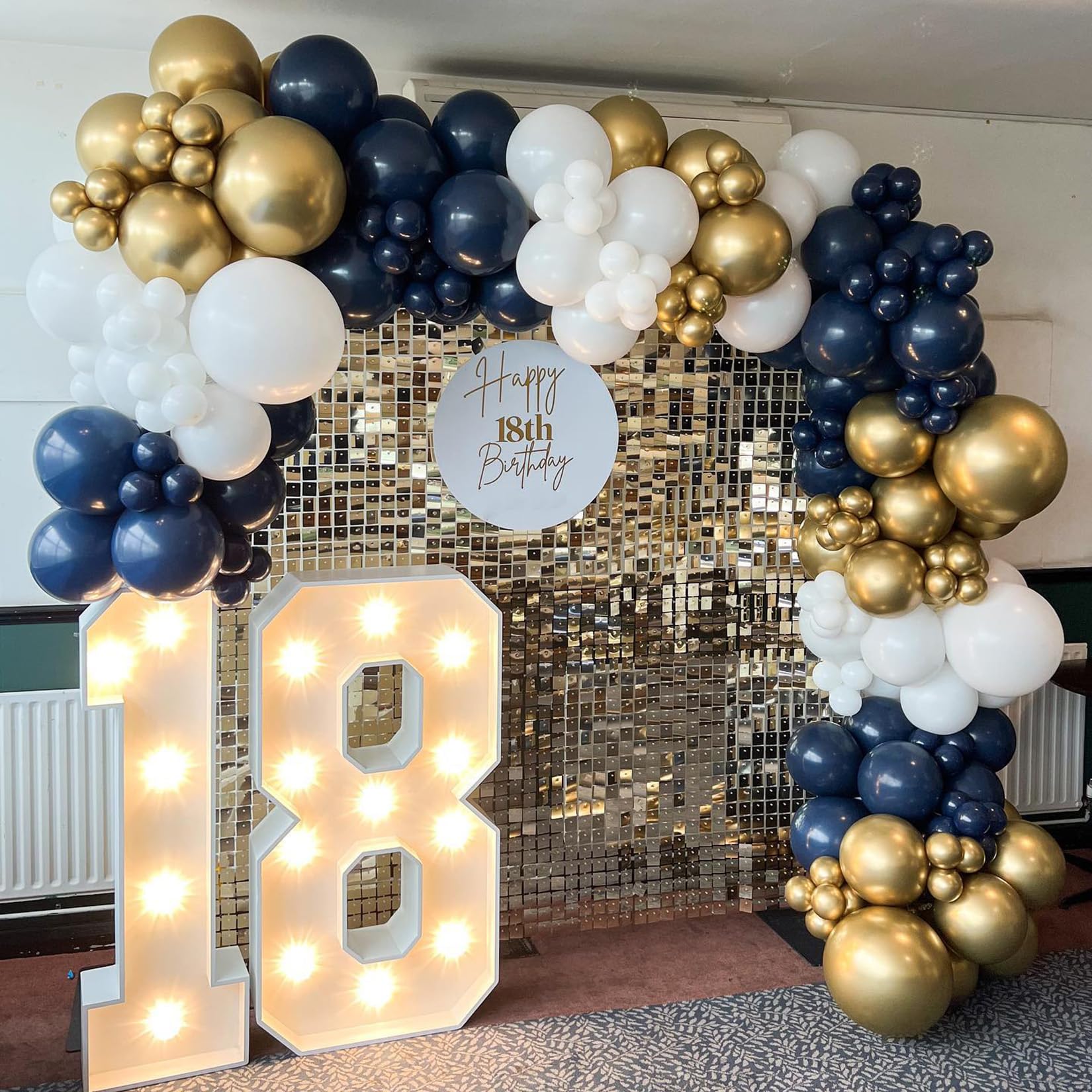 Navy Blue and Gold Balloons Garland Arch Kit, 167pcs Navy Blue White and Metallic Gold Latex Balloons in Different Size for Birthday Baby Shower Wedding Graduation Class of 2025 Prom Party Decorations