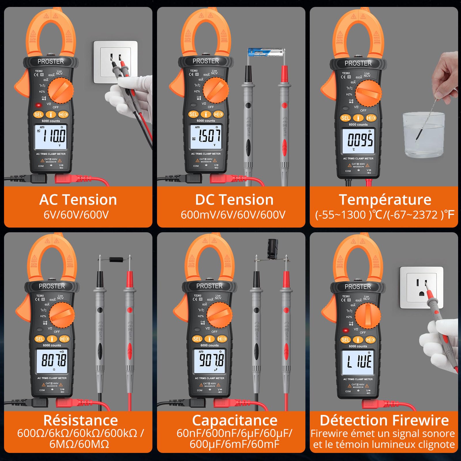Pince Ampèremétrique Numérique Portable ZERONE - Haute Précision 6000