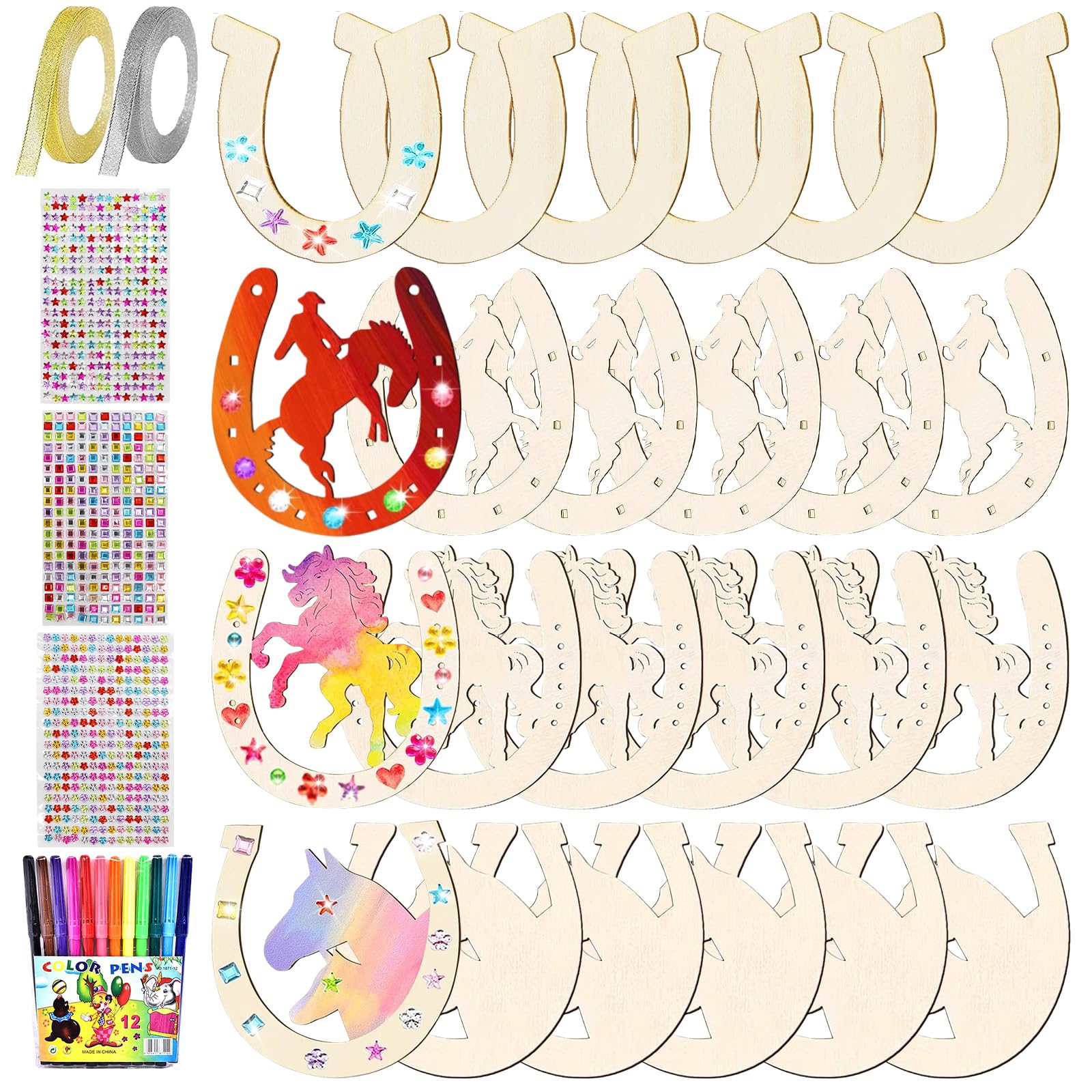 Herradura de madera, 24 unidades, herradura, cumpleaños infantil, madera, recortes de madera, manualidades, herraduras sin terminar, discos de madera