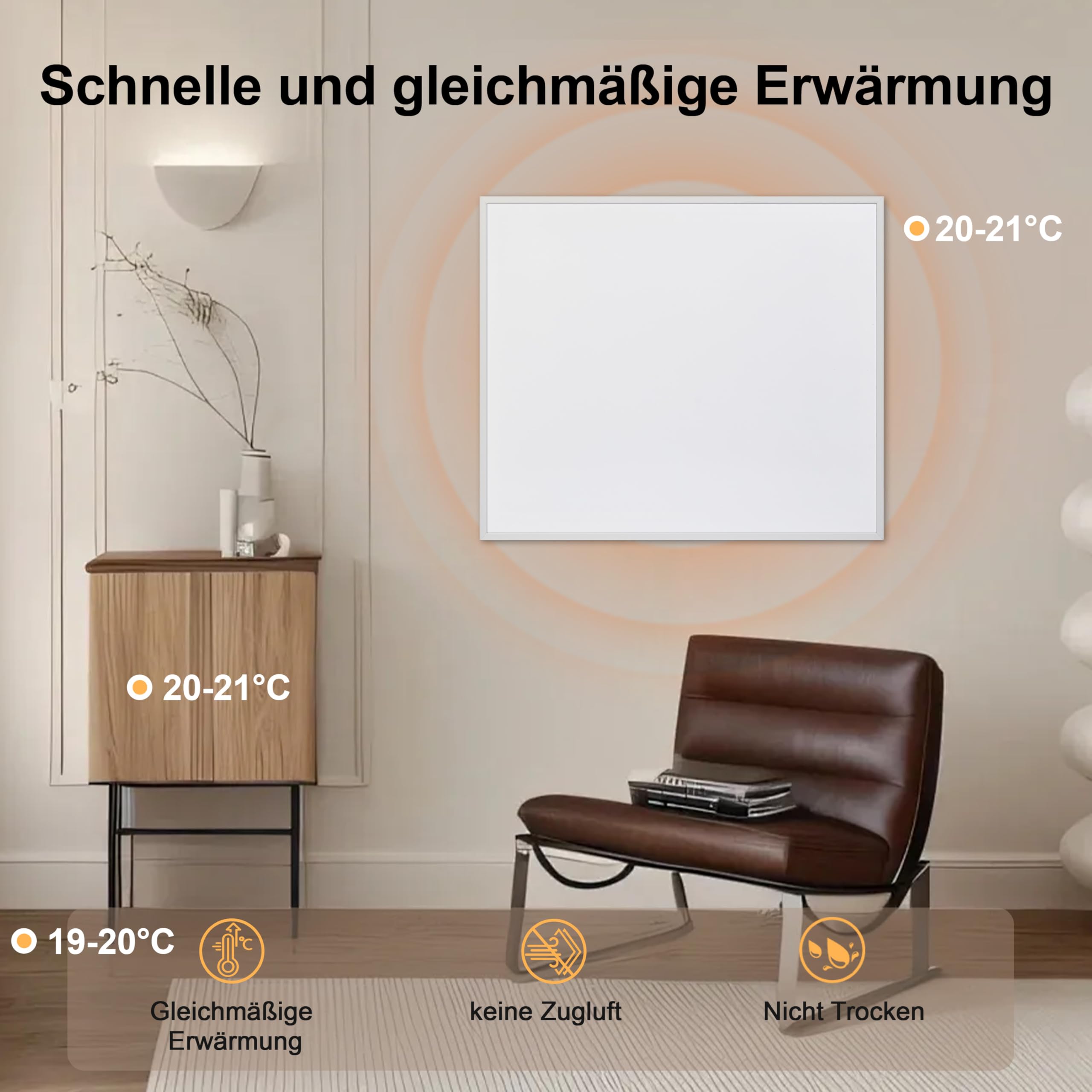 Infrarotheizung Wandmontage 1200W, Infrarot Wandheizung – Energiesparender Elektro-Heizstrahler mit Überhitzungsschutz, Heizung Elektrisch für Schlafzimmer, Hallen und Wintergarten – TÜV