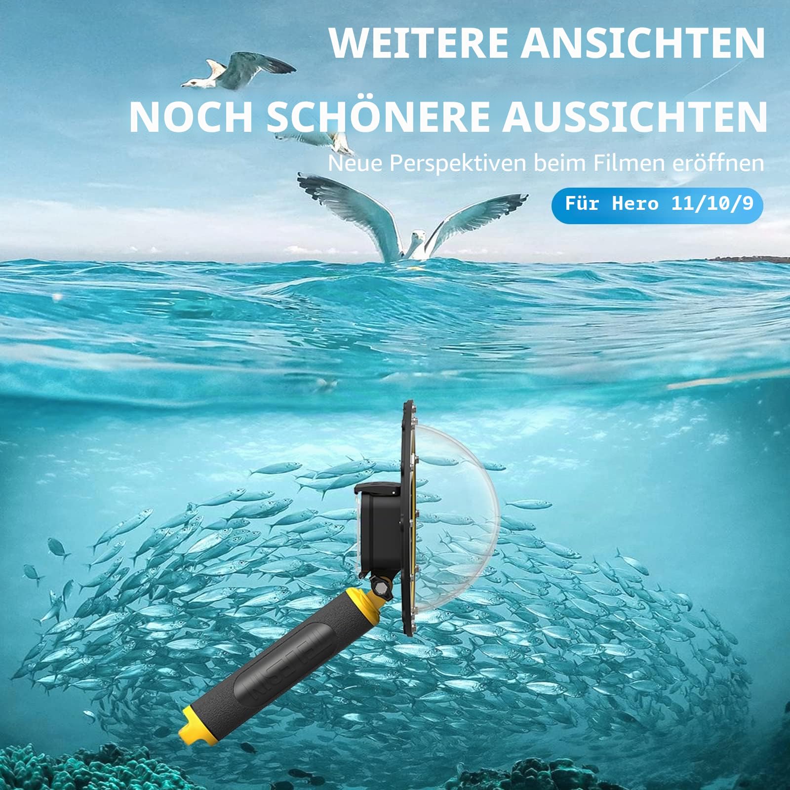 TELESIN Dome Port für GoPro Hero 13 Hero 12 Hero 11 Hero 10 Hero 9 Black, wasserdichte Schutzhülle mit schwimmendem Griff, kompatibel mit Go Pro Hero 13/12/11/10/9 Black