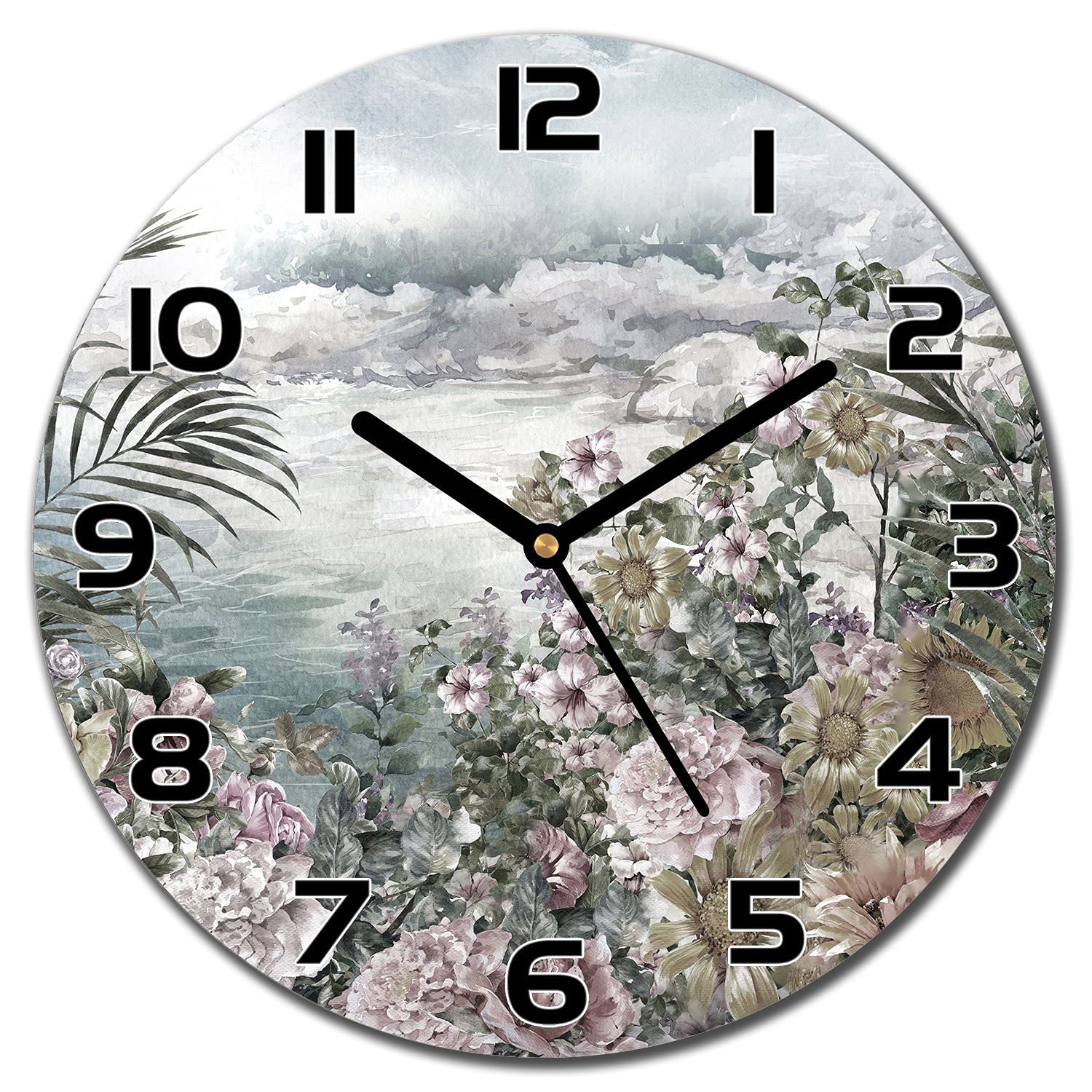 Horloge en verre 30 cm Coloray avec aiguilles noires pour decoration de salon