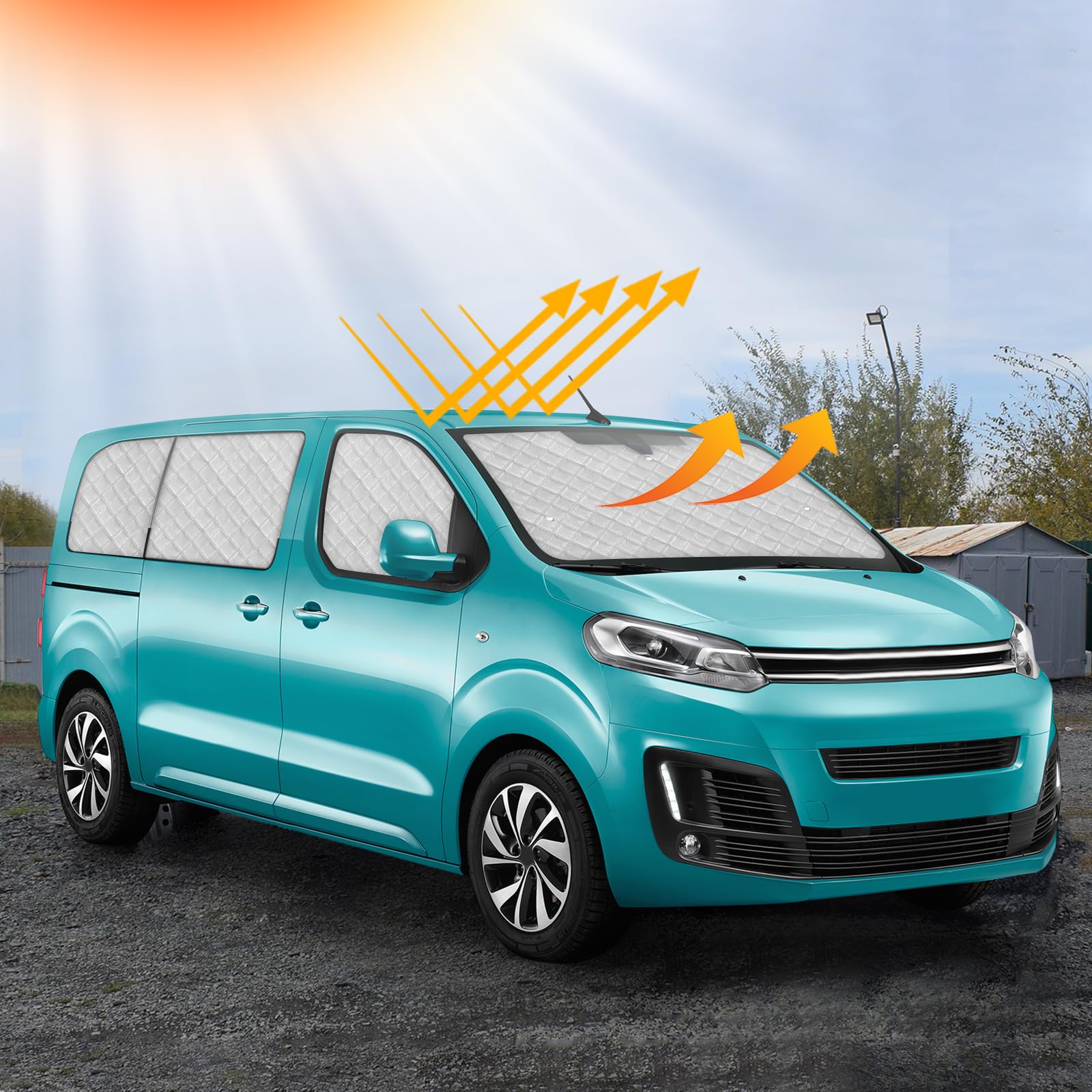 Sonnenschutz Auto Frontscheibe Ersatz für 2016-2025 Citroen Jumpy MWB 2019-2025 Opel Vivaro 2022-2025 FIAT Scudo, 9 STK Faltbarer Sonnenschutz für Auto Innenabdeckung, Internes Thermomatte Set