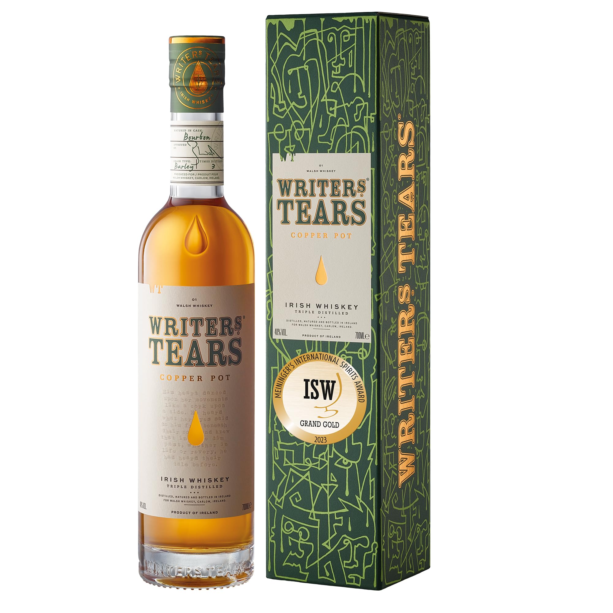 Writers’ Tears Copper Pot Irish Whiskey – ISW 2023 Grand Gold prämierter Whiskey – Single Pot Still & Single Malt, dreifach destilliert, nicht getorft, 0,7 l / 40 % vol