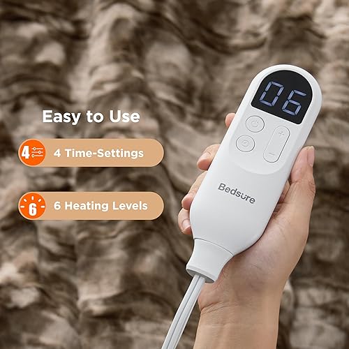 Vista 281 de Bedsure - Manta eléctrica tamaño matrimonial; térmica, de franela suave, calentamiento rápido, 10 ajustes de tiempo y 6 ajustes de calor; regalo 01