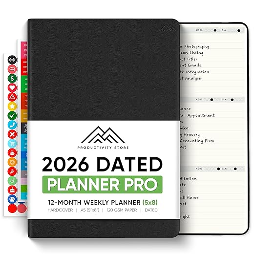 Dated, 2026 Planner, 5.8” x 8.3” - The #1 Productivity Planner to Achieve Your 2026 Goals - Planner 2026-2027 by PRODUCTIVITY STORE (A5, BLACK)