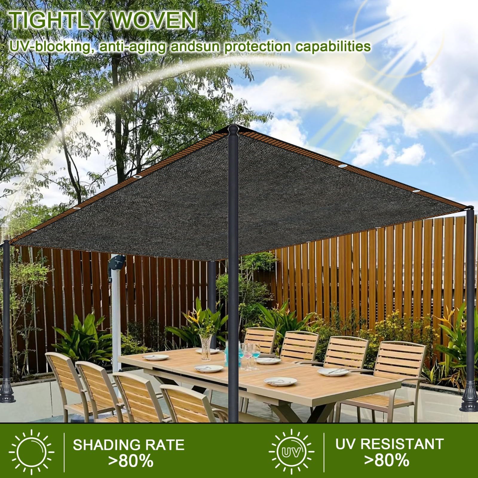 Schattierungsnetz Schattennetz Mit ösen, Sonnenschutznetz Garten Schwarz 6-PIN 80% Leicht und Haltbarkeit Beschattungsnetz Schattiernetz für Gewächshaus Pergola Terrassenüberdachung 2x3M