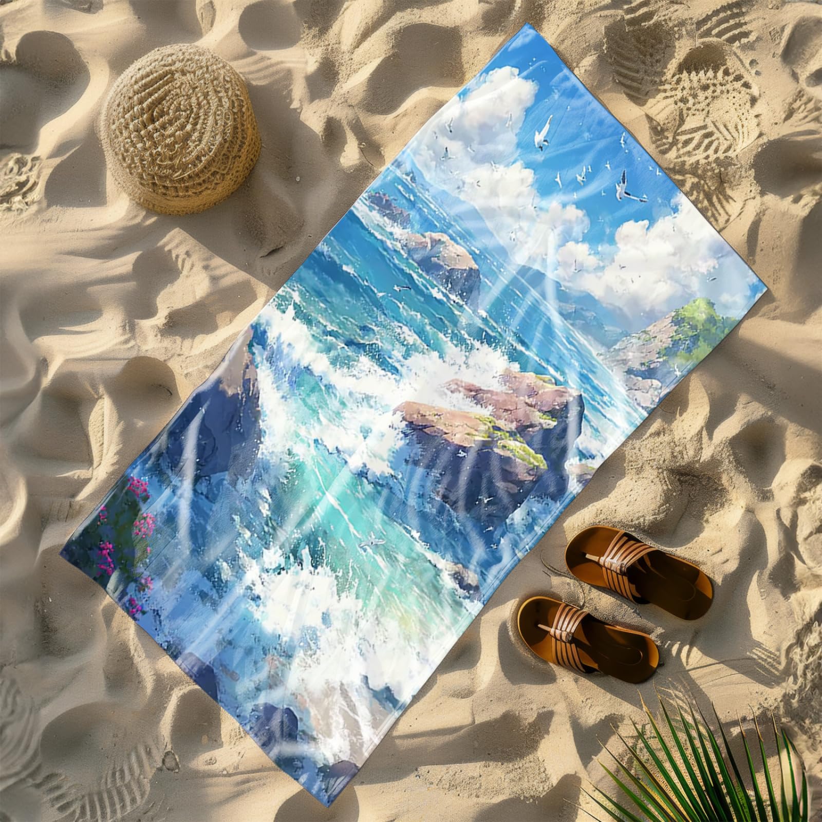 Tapis de Plage XXL Anti Sable Plage Mouettes Serviette Piscine Adulte,Natte De Plage Pliable, Voyage Accessoires De Plage Camping,Serviette de Bain Personnalisée
