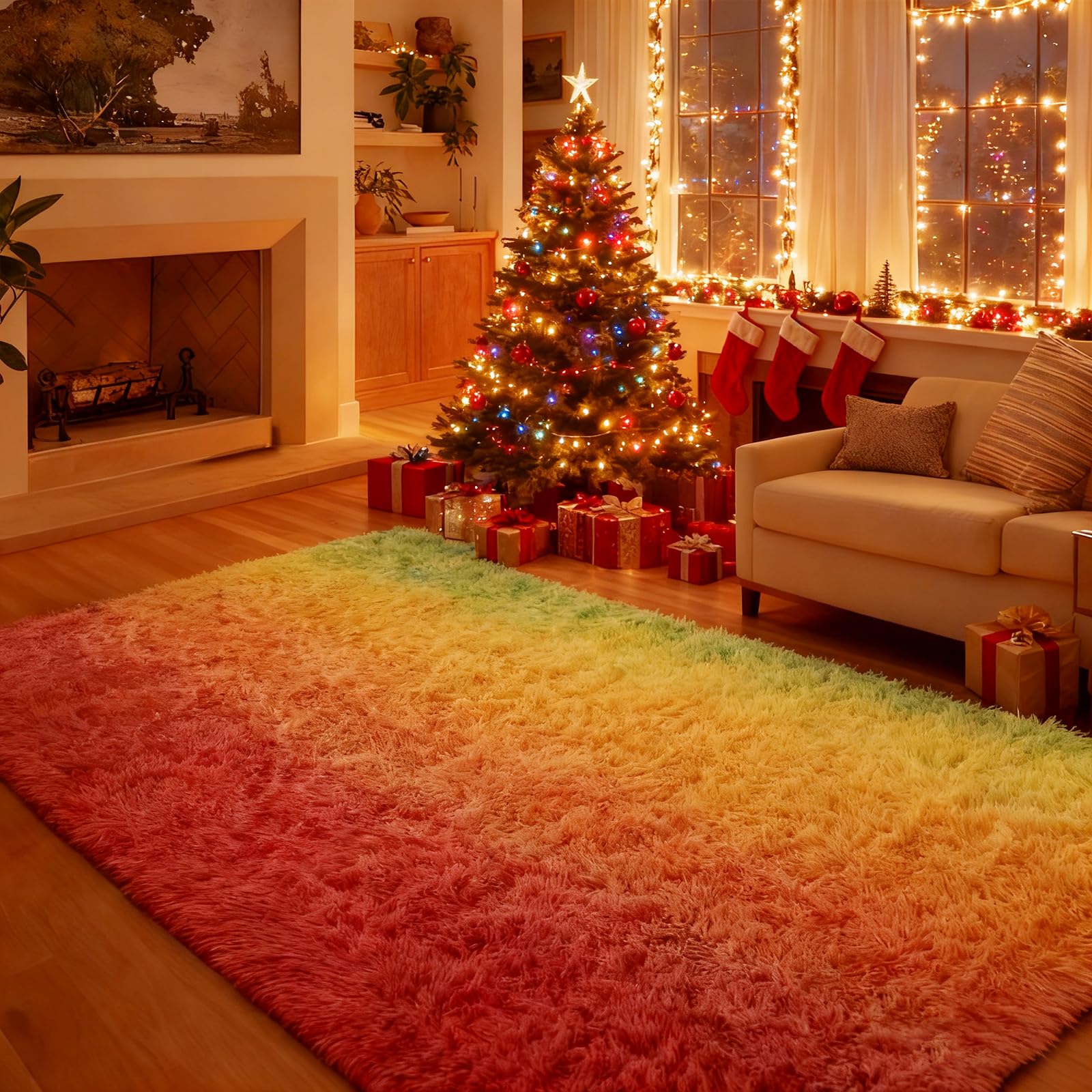 Grand tapis de salon shaggy 195x380 cm super doux et moelleux avec dessous antidérapant, modèle A